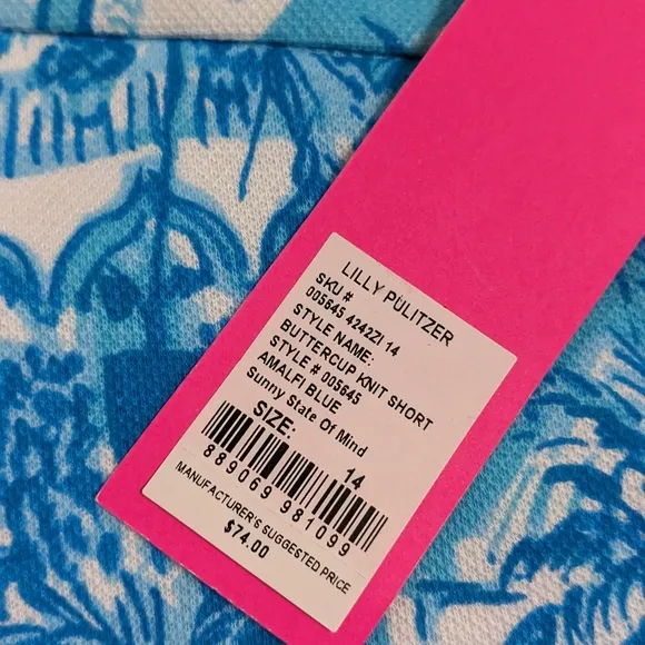 NWT! Lilly Pulitzer Buttercup Knit Shorts Amalfi Blue Sunny State Of Mind Sz 14