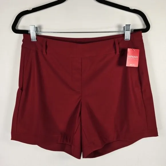 NWT SPANX Sunshine Pull on Shorts 6” Dark Cherry With Pockets 50420R Size M
