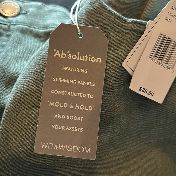 NWT Wit &amp; Wisdom Ab'solution High Waist Wide Leg Jeans Green Sz 16 $88