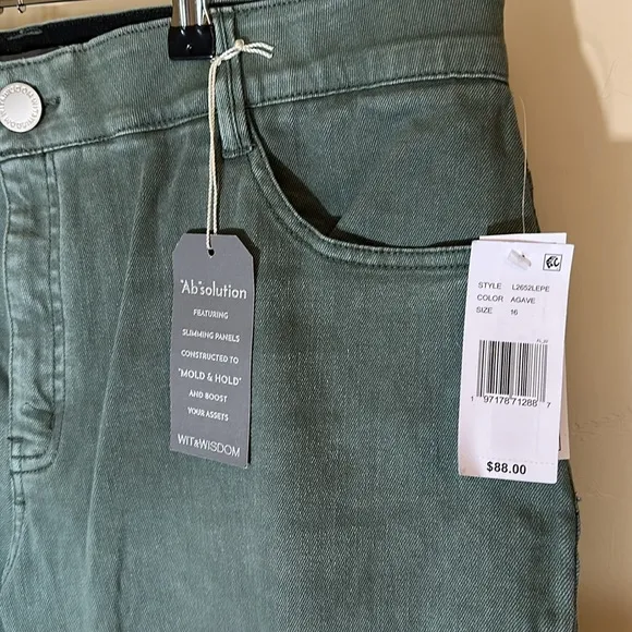 NWT Wit &amp; Wisdom Ab'solution High Waist Wide Leg Jeans Green Sz 16 $88