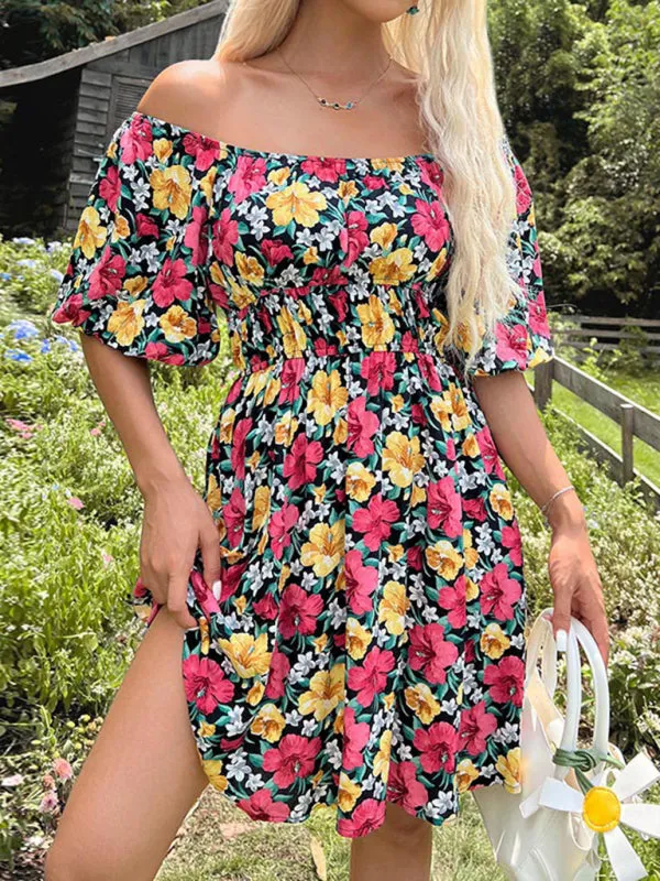 Off-Shoulder Floral Dress with Ruffle and Smocked Waist