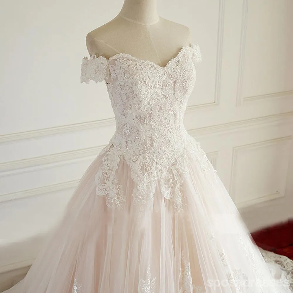 Off Shoulder Short Sleeve Lace A line Wedding Bridal Dresses, Affordable Custom Made Wedding Bridal Dresses, WD271