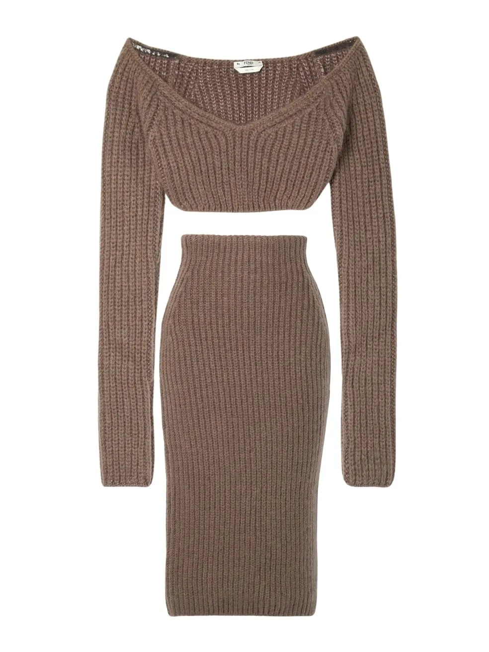 Off-the-shoulder cropped ribbed-knit top and Midi Skirt