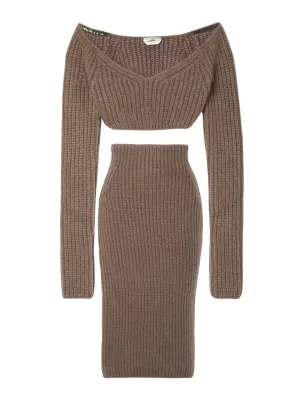 Off-the-shoulder cropped ribbed-knit top and Midi Skirt