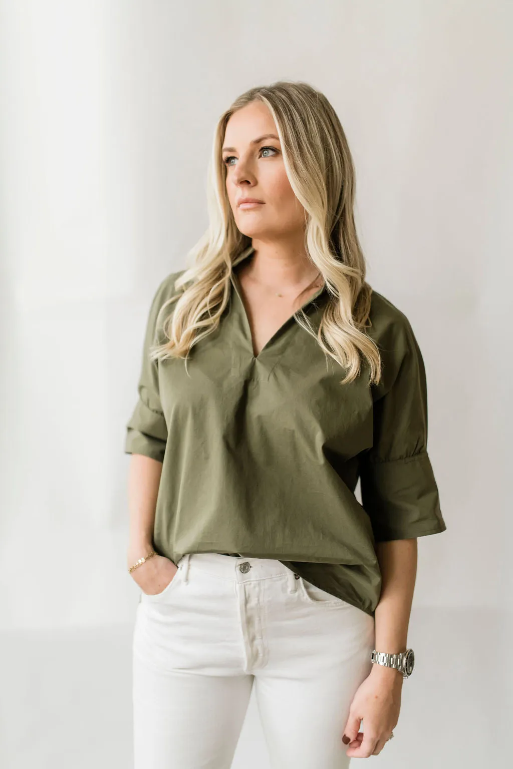 Olive Pullover Cotton Shirt - The Charlie