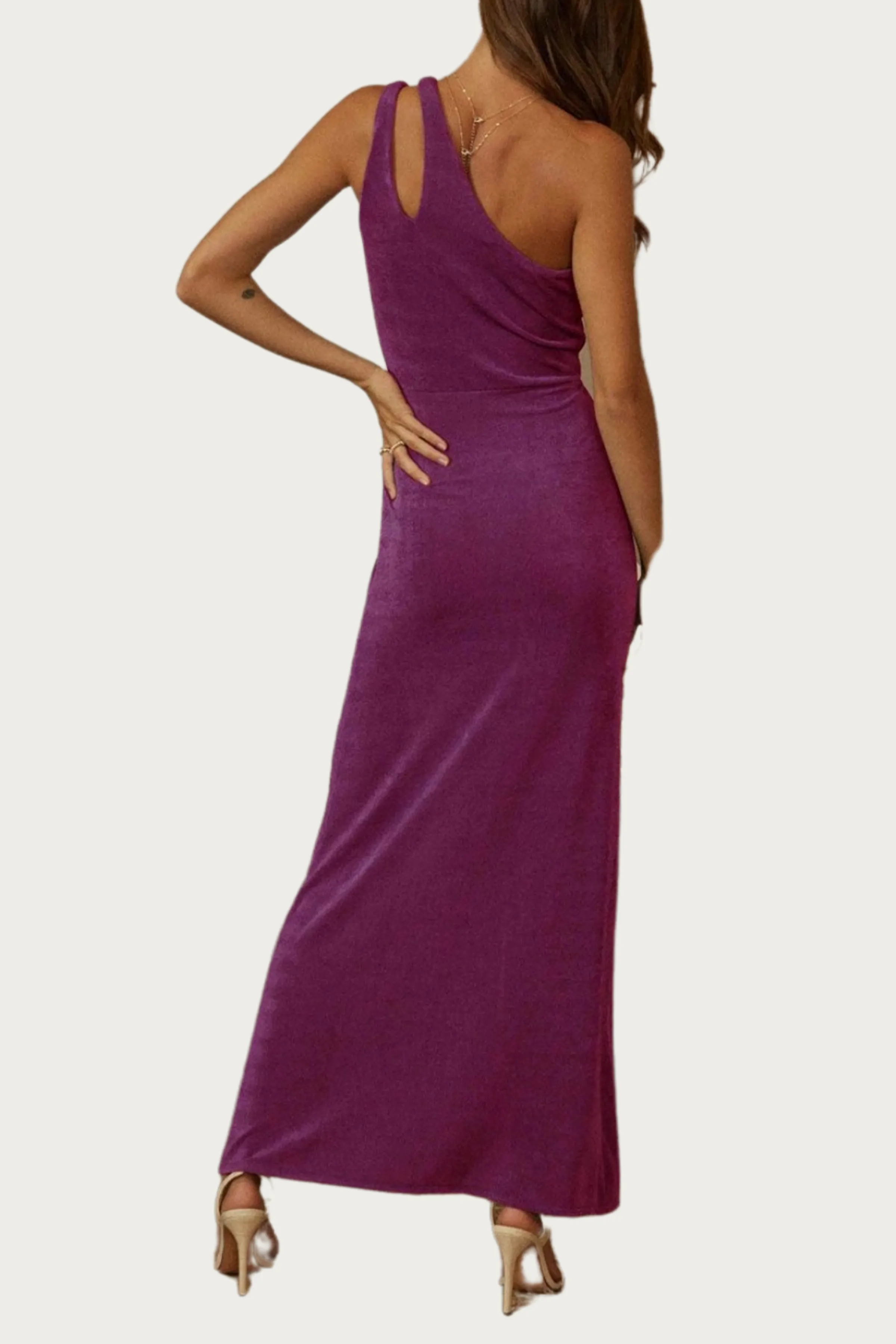 ONE-SHOULDER STRETCH-JERSEY CUTOUT MAXI DRESS