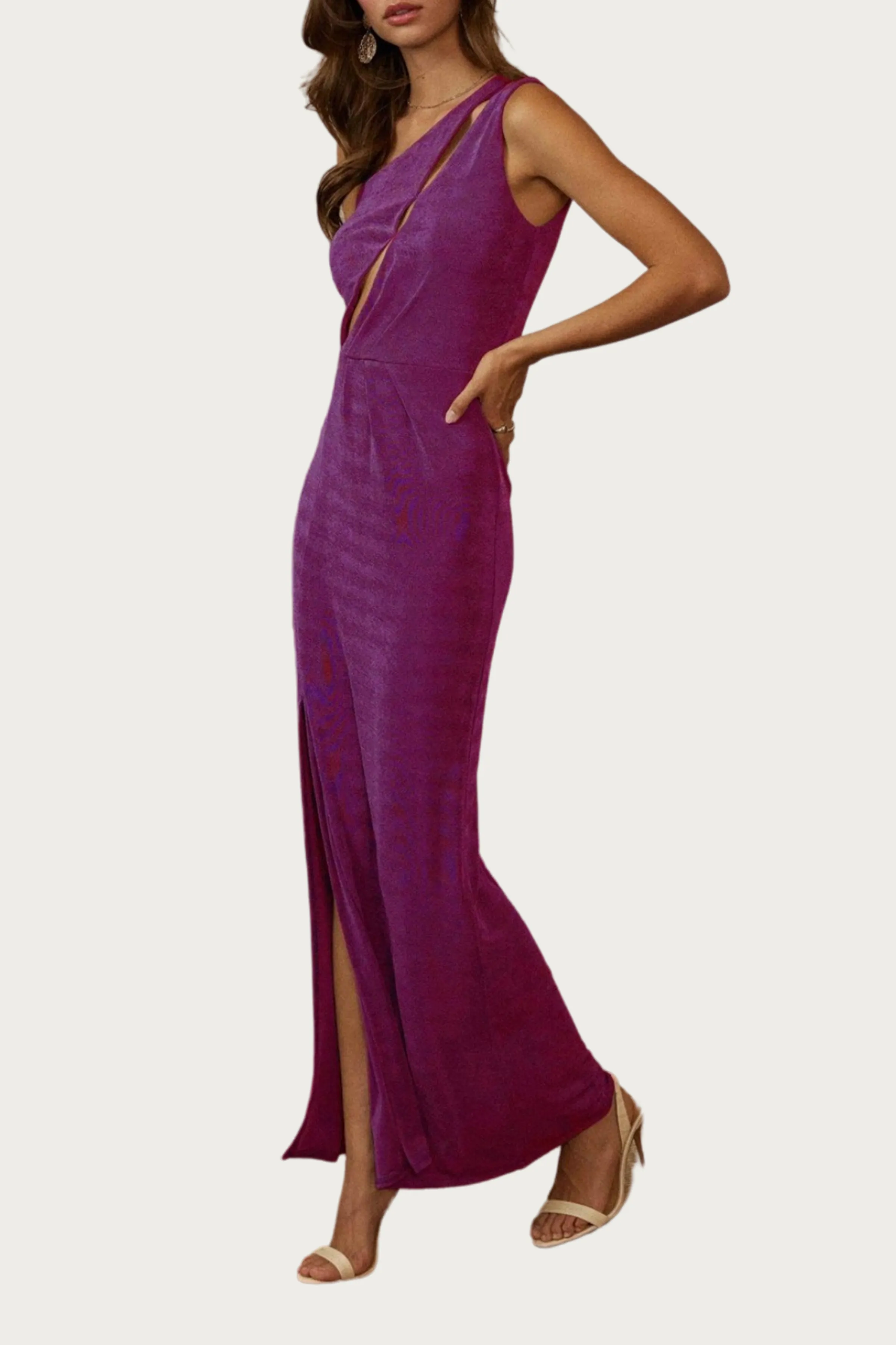 ONE-SHOULDER STRETCH-JERSEY CUTOUT MAXI DRESS