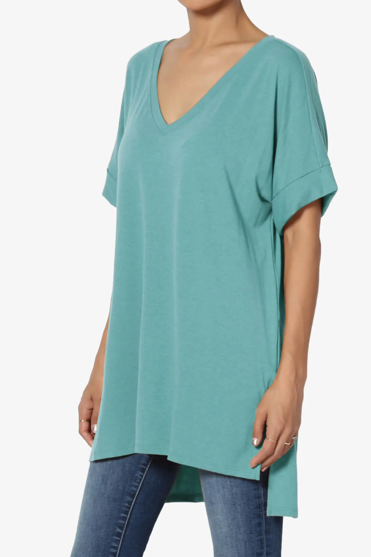 Onella V-Neck Rolled Short Sleeve Top PLUS