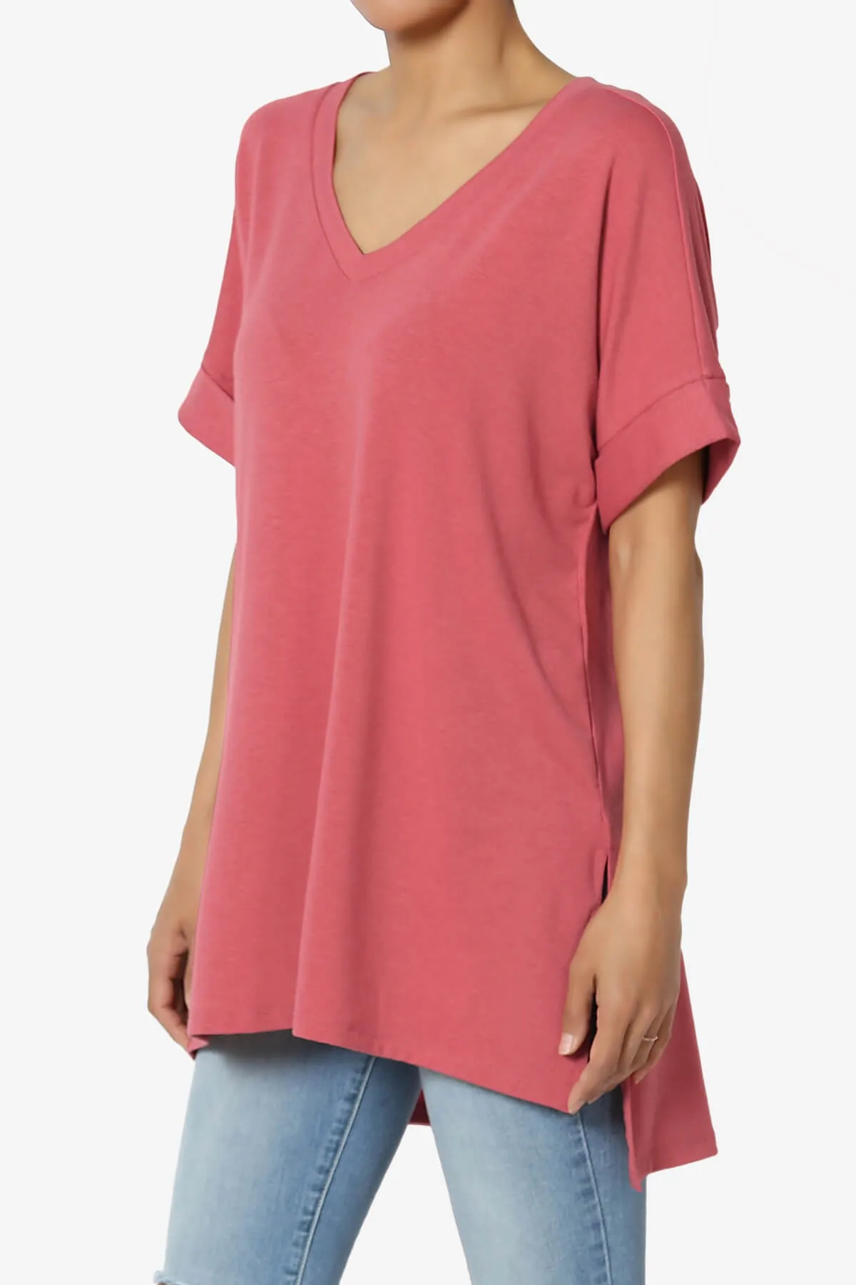 Onella V-Neck Rolled Short Sleeve Top PLUS
