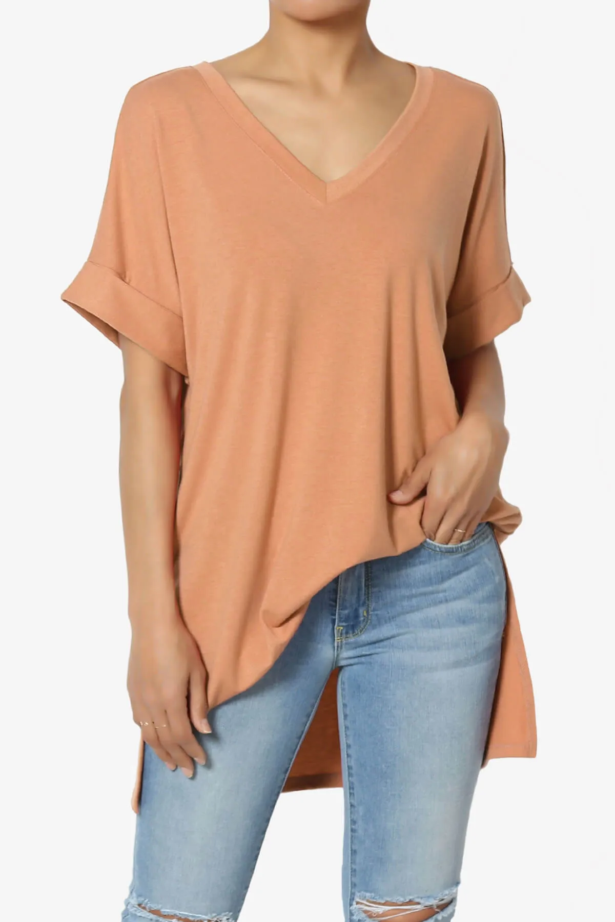 Onella V-Neck Rolled Short Sleeve Top PLUS