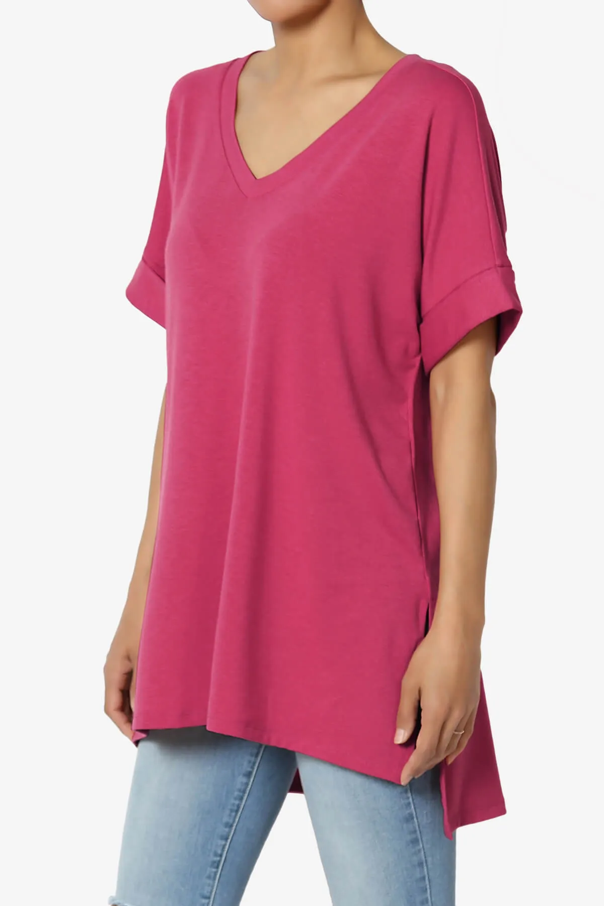 Onella V-Neck Rolled Short Sleeve Top PLUS