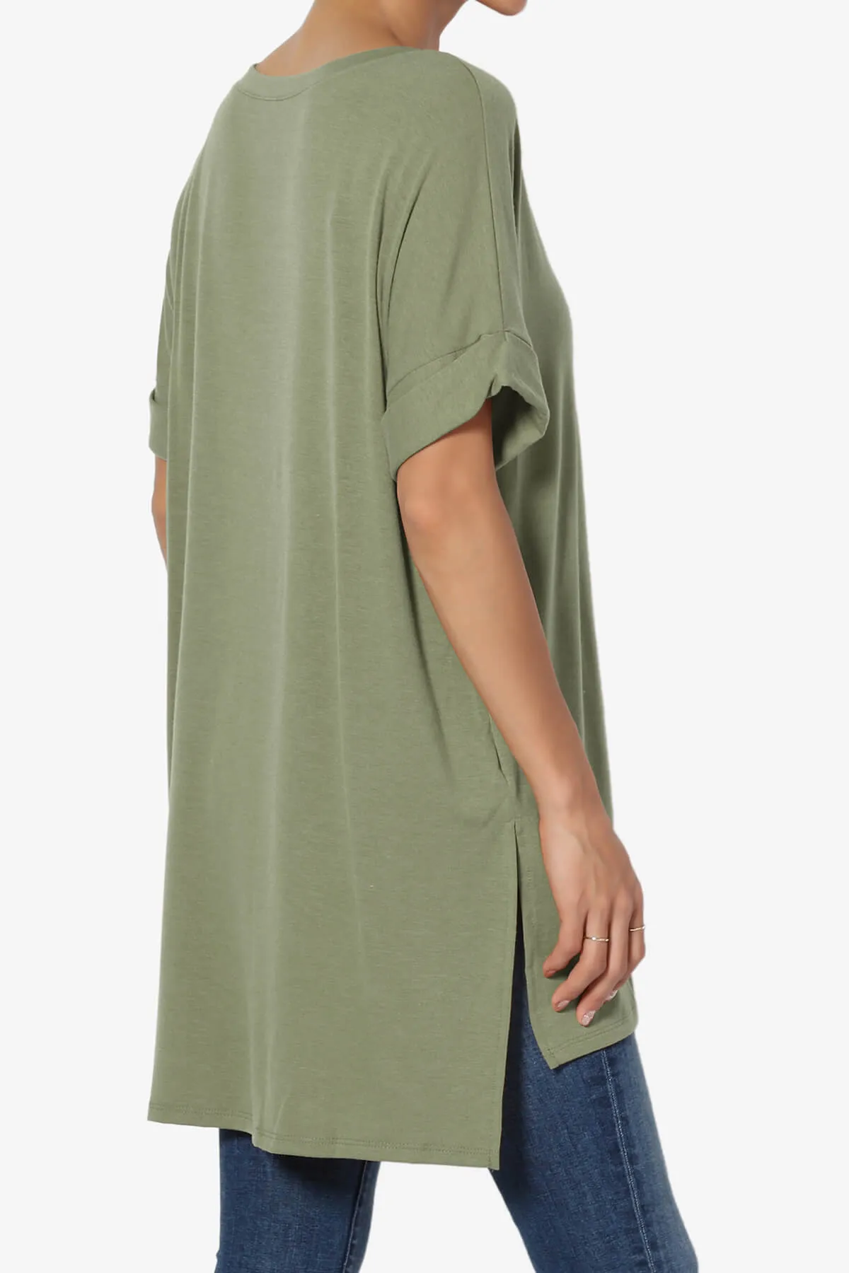 Onella V-Neck Rolled Short Sleeve Top PLUS