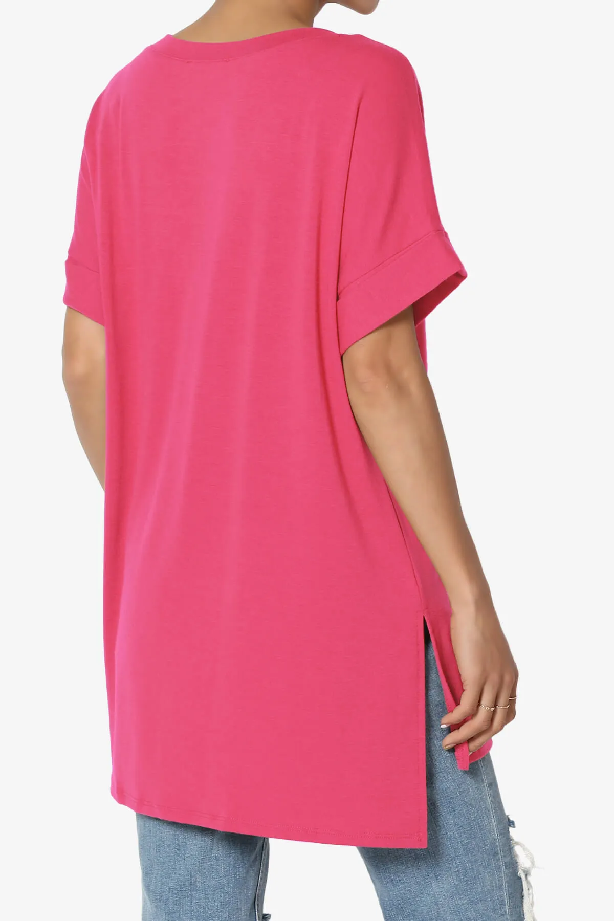 Onella V-Neck Rolled Short Sleeve Top PLUS