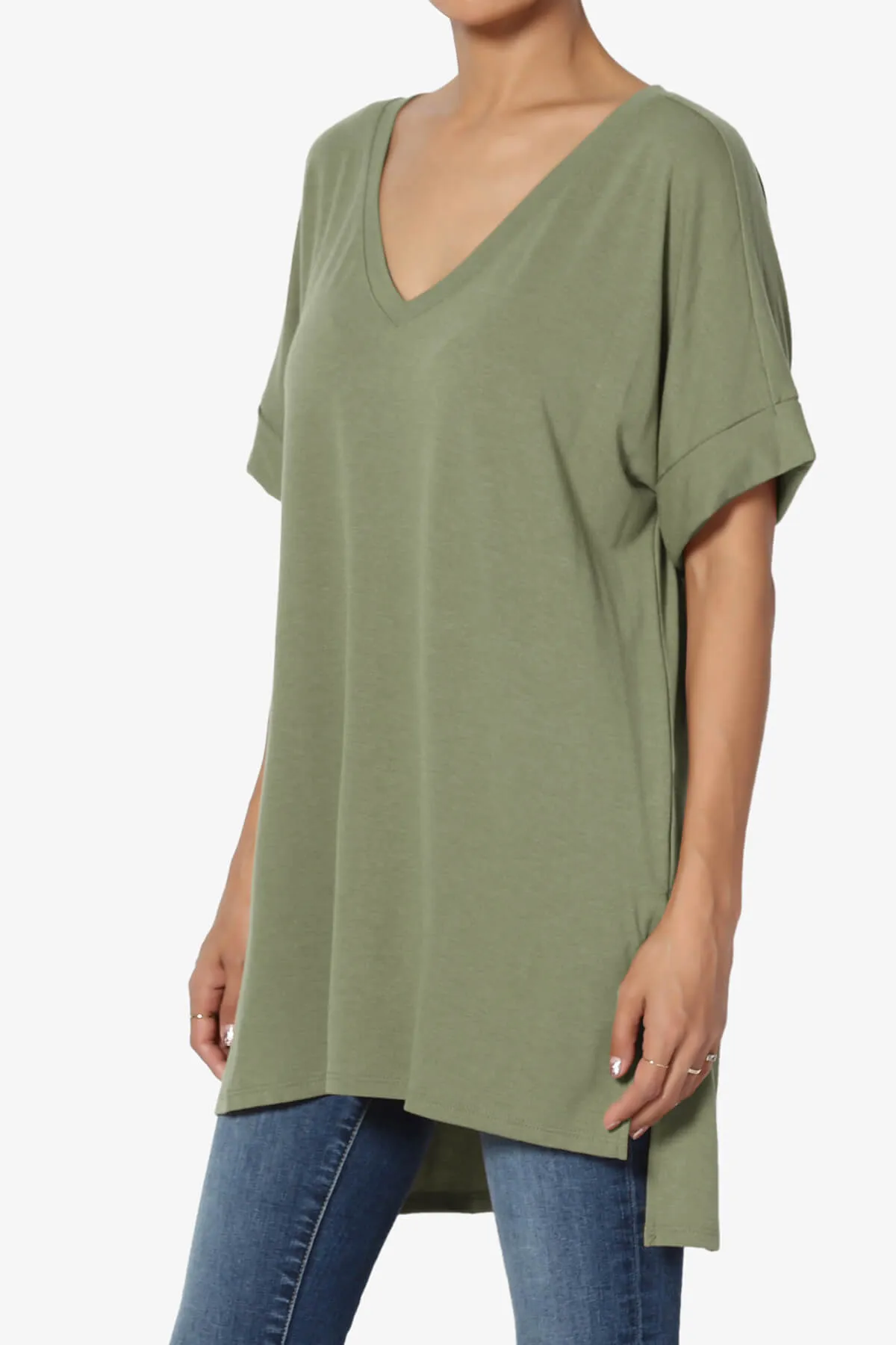 Onella V-Neck Rolled Short Sleeve Top PLUS