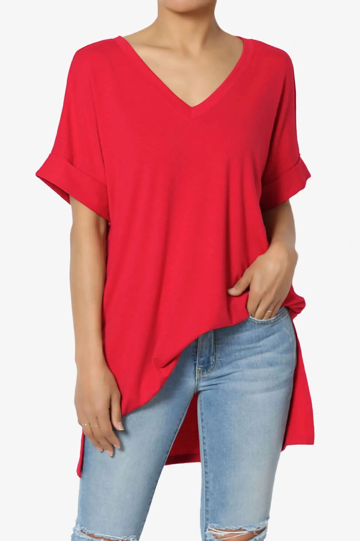 Onella V-Neck Rolled Short Sleeve Top PLUS