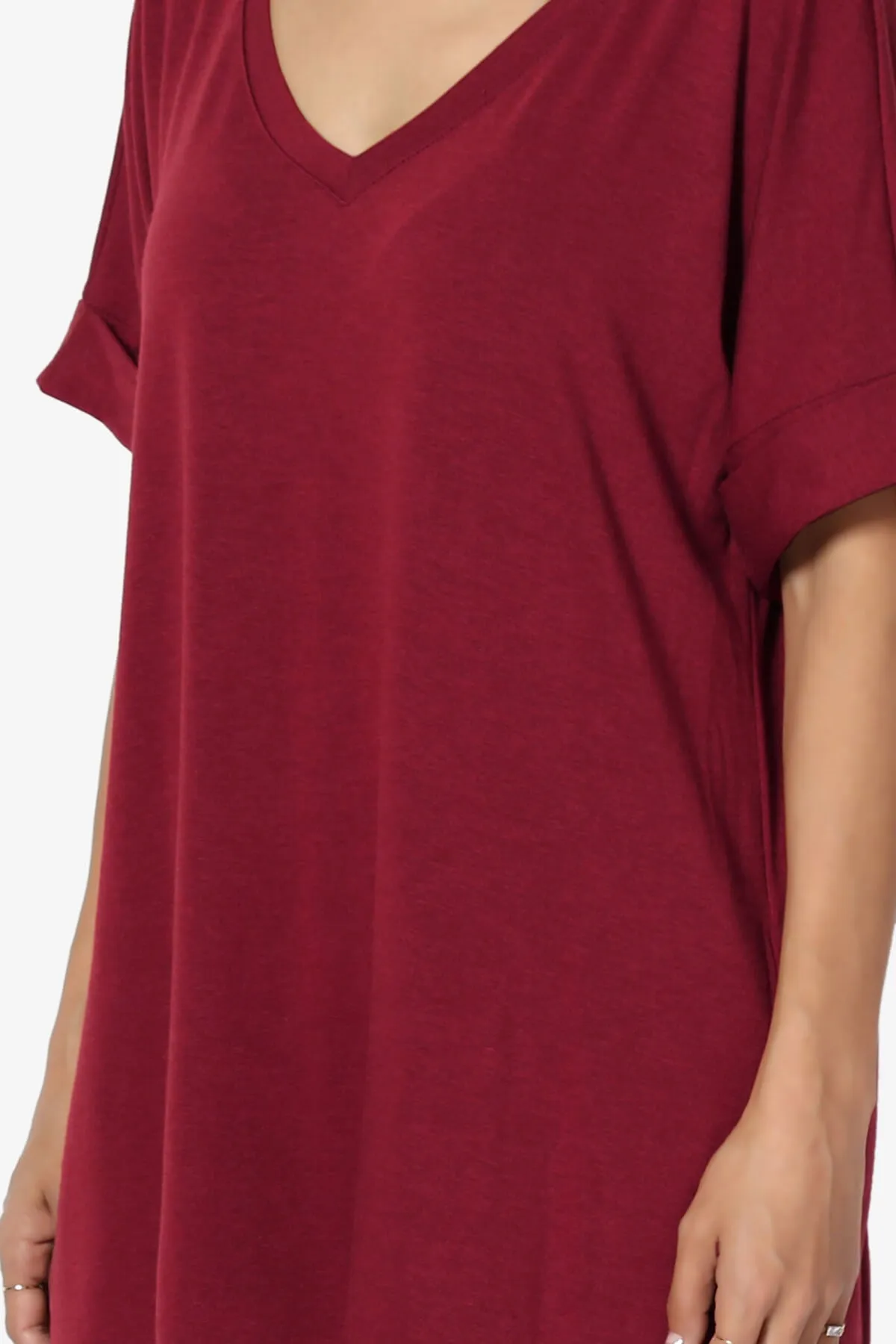 Onella V-Neck Rolled Short Sleeve Top PLUS