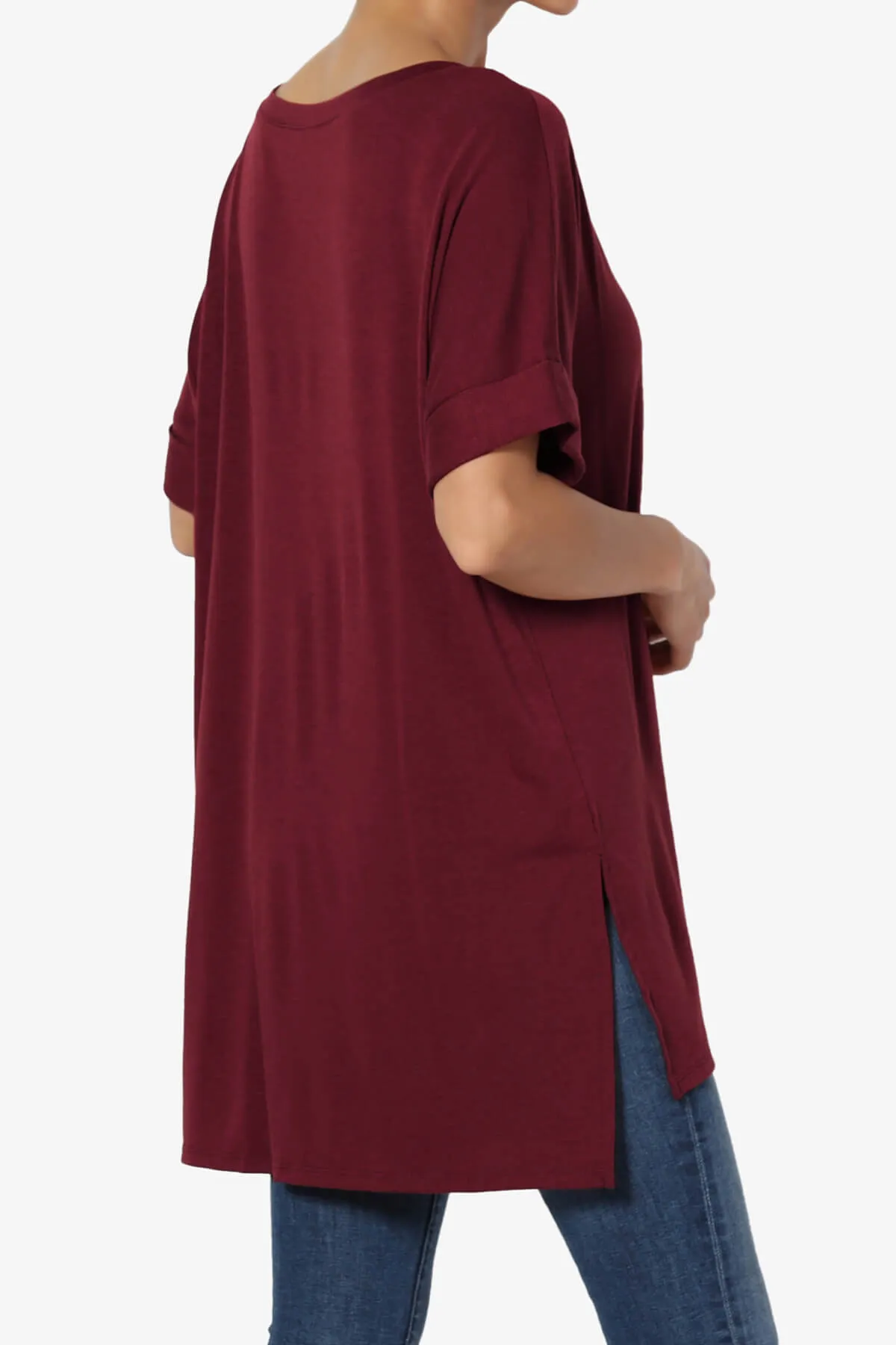 Onella V-Neck Rolled Short Sleeve Top PLUS