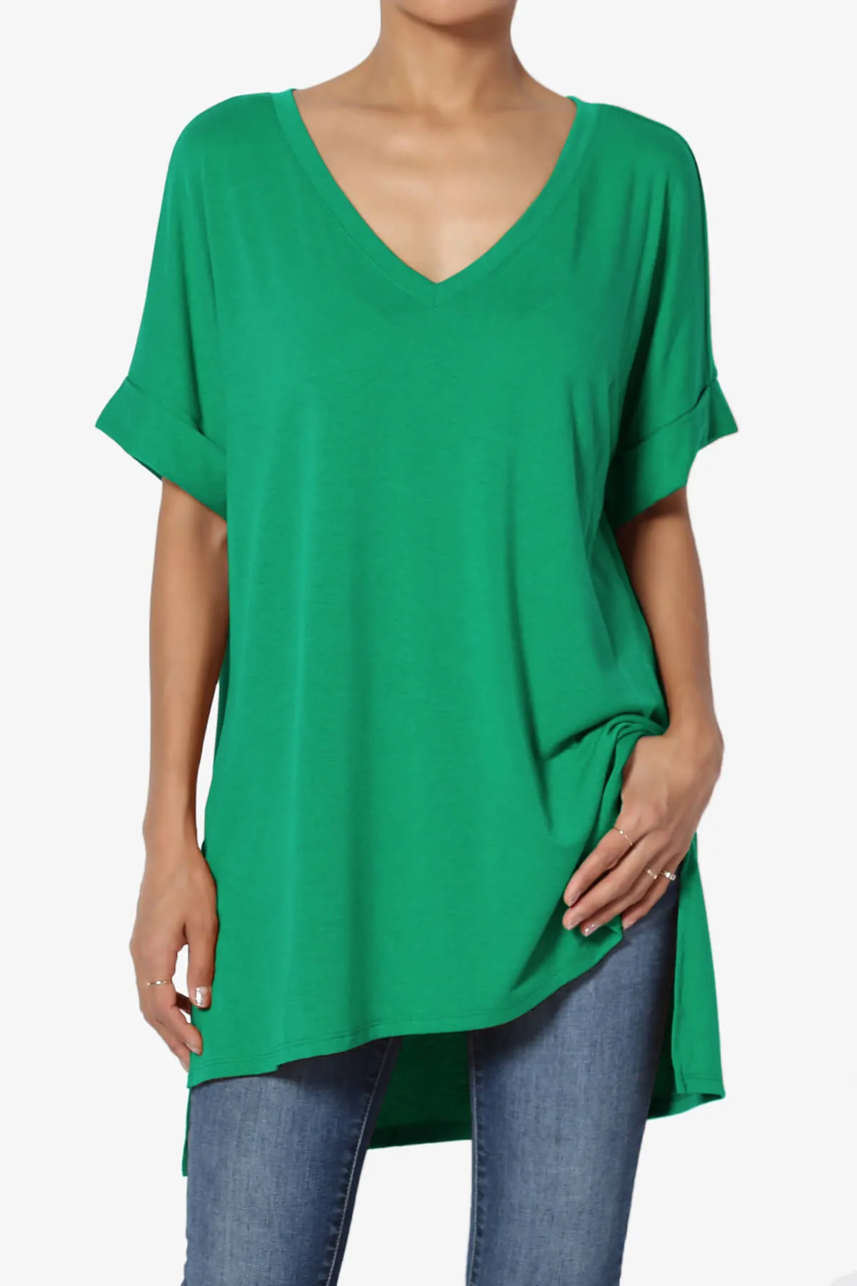 Onella V-Neck Rolled Short Sleeve Top PLUS