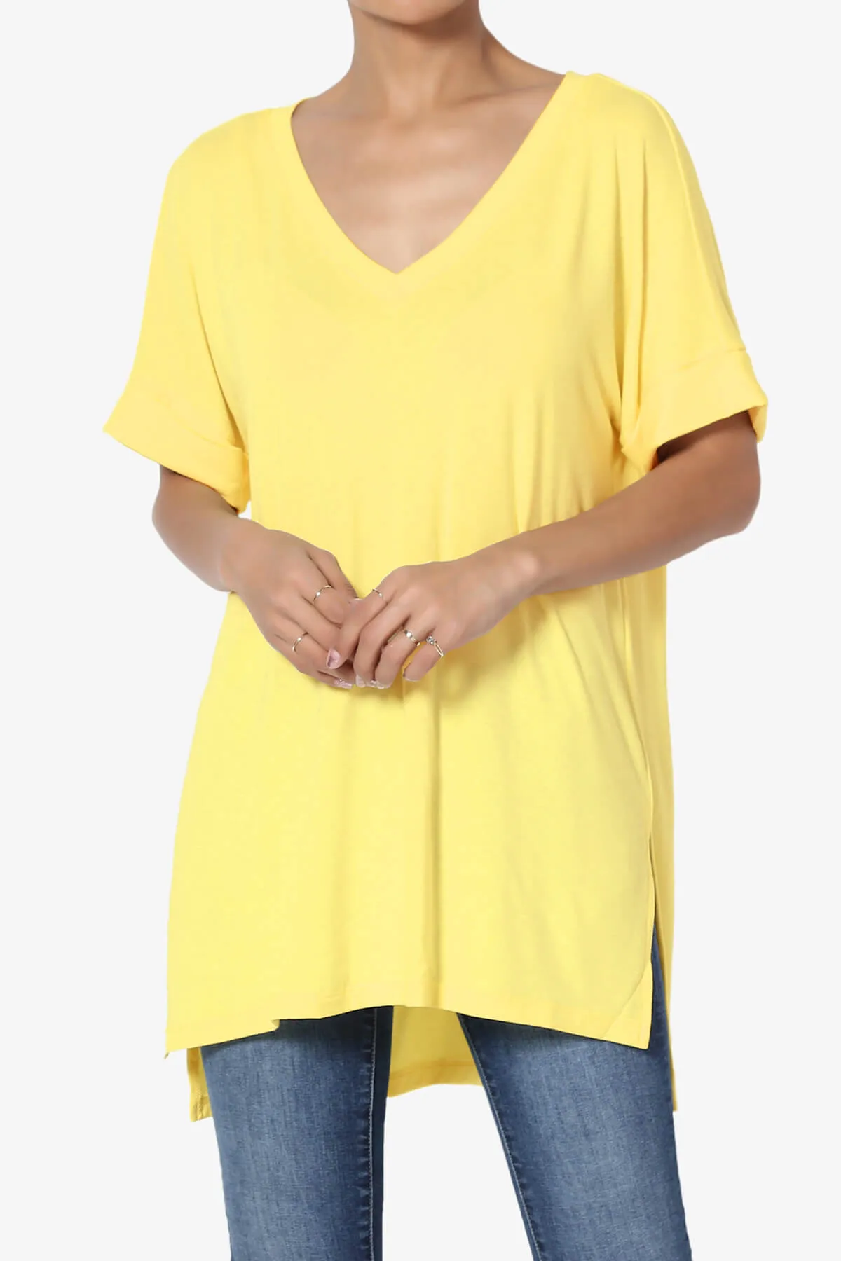 Onella V-Neck Rolled Short Sleeve Top PLUS