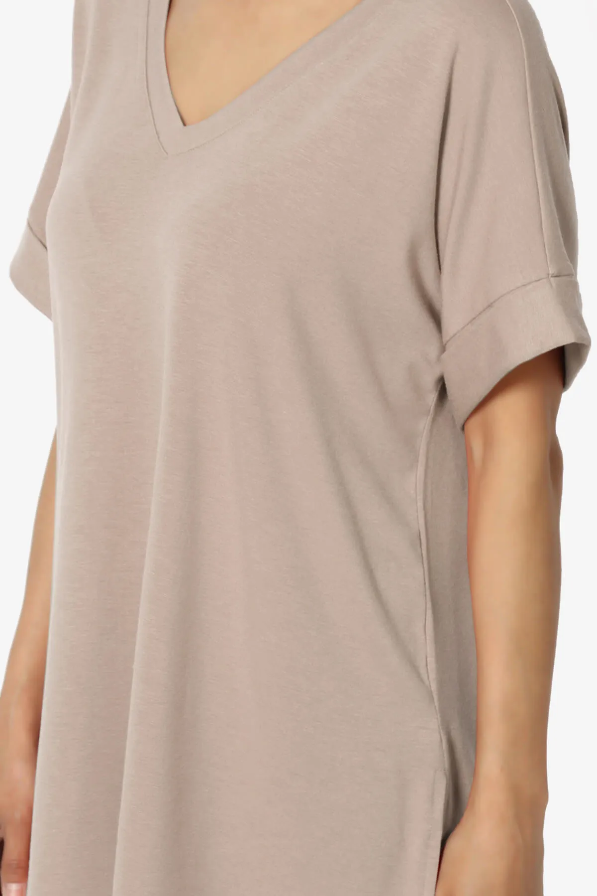 Onella V-Neck Rolled Short Sleeve Top PLUS