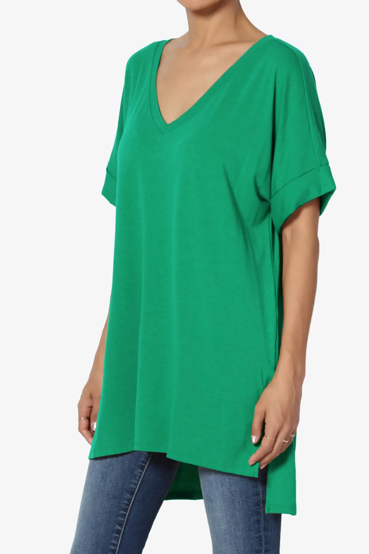 Onella V-Neck Rolled Short Sleeve Top PLUS
