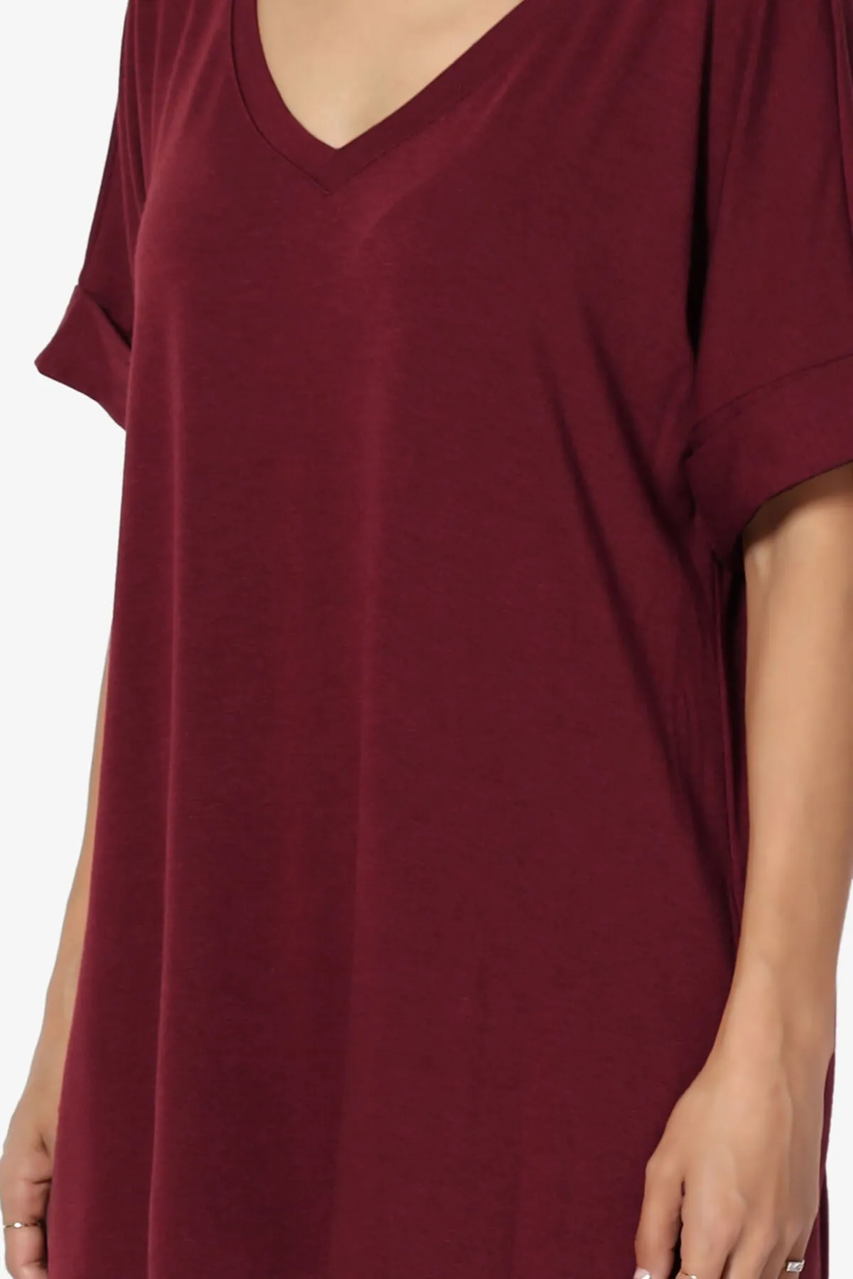 Onella V-Neck Rolled Short Sleeve Top PLUS