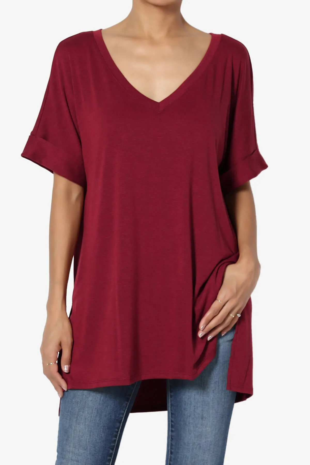 Onella V-Neck Rolled Short Sleeve Top PLUS
