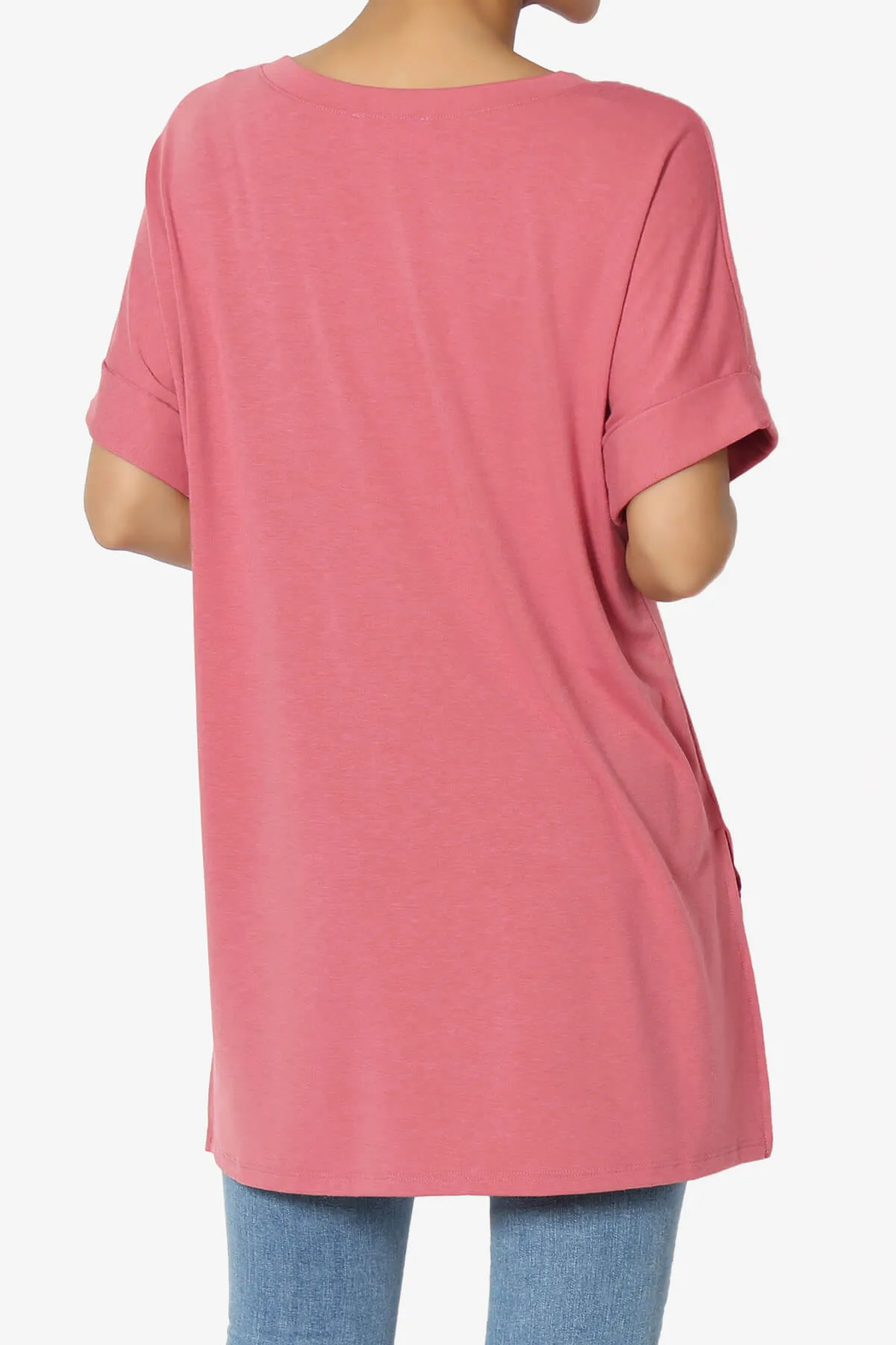 Onella V-Neck Rolled Short Sleeve Top PLUS