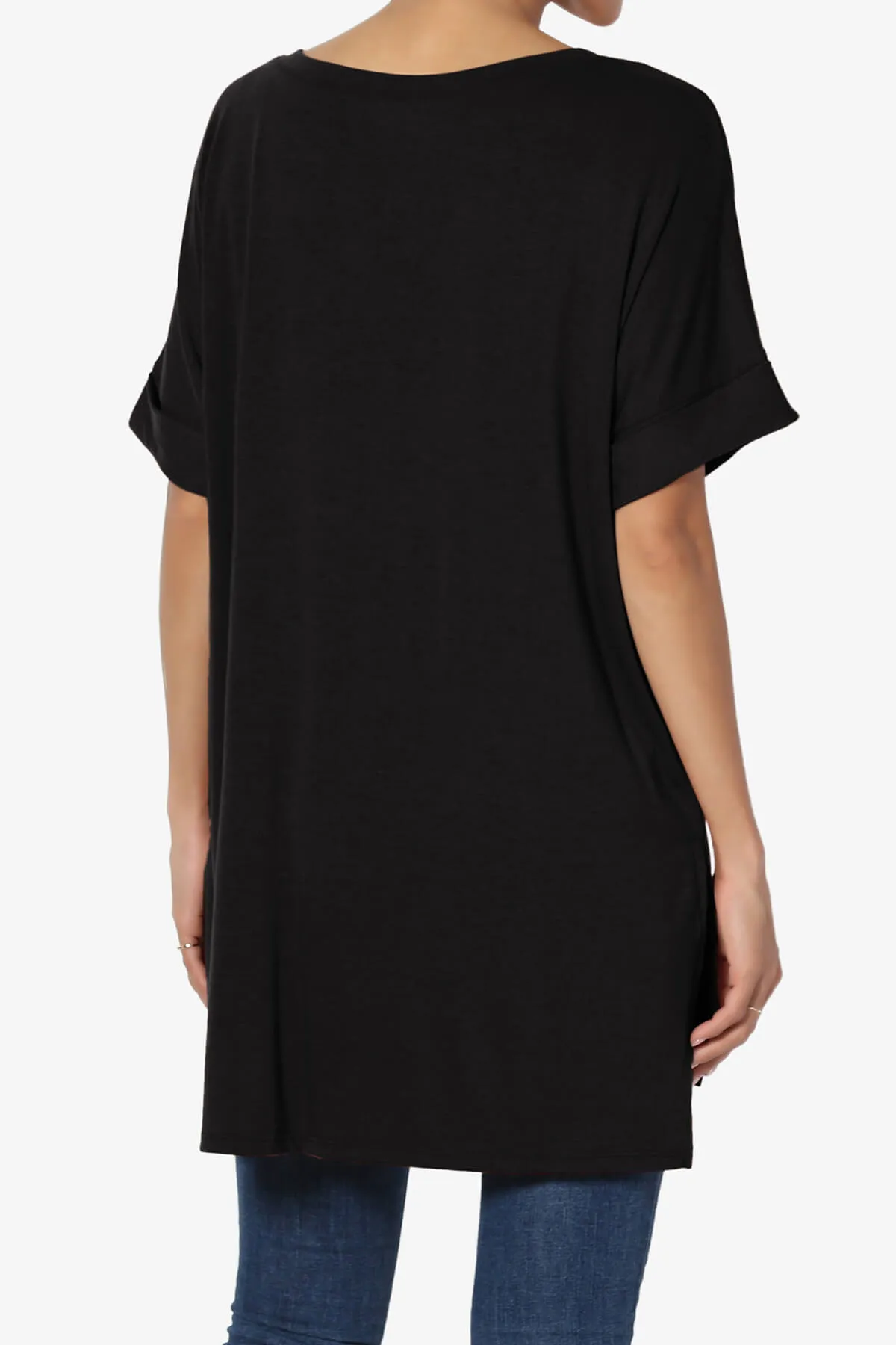 Onella V-Neck Rolled Short Sleeve Top PLUS