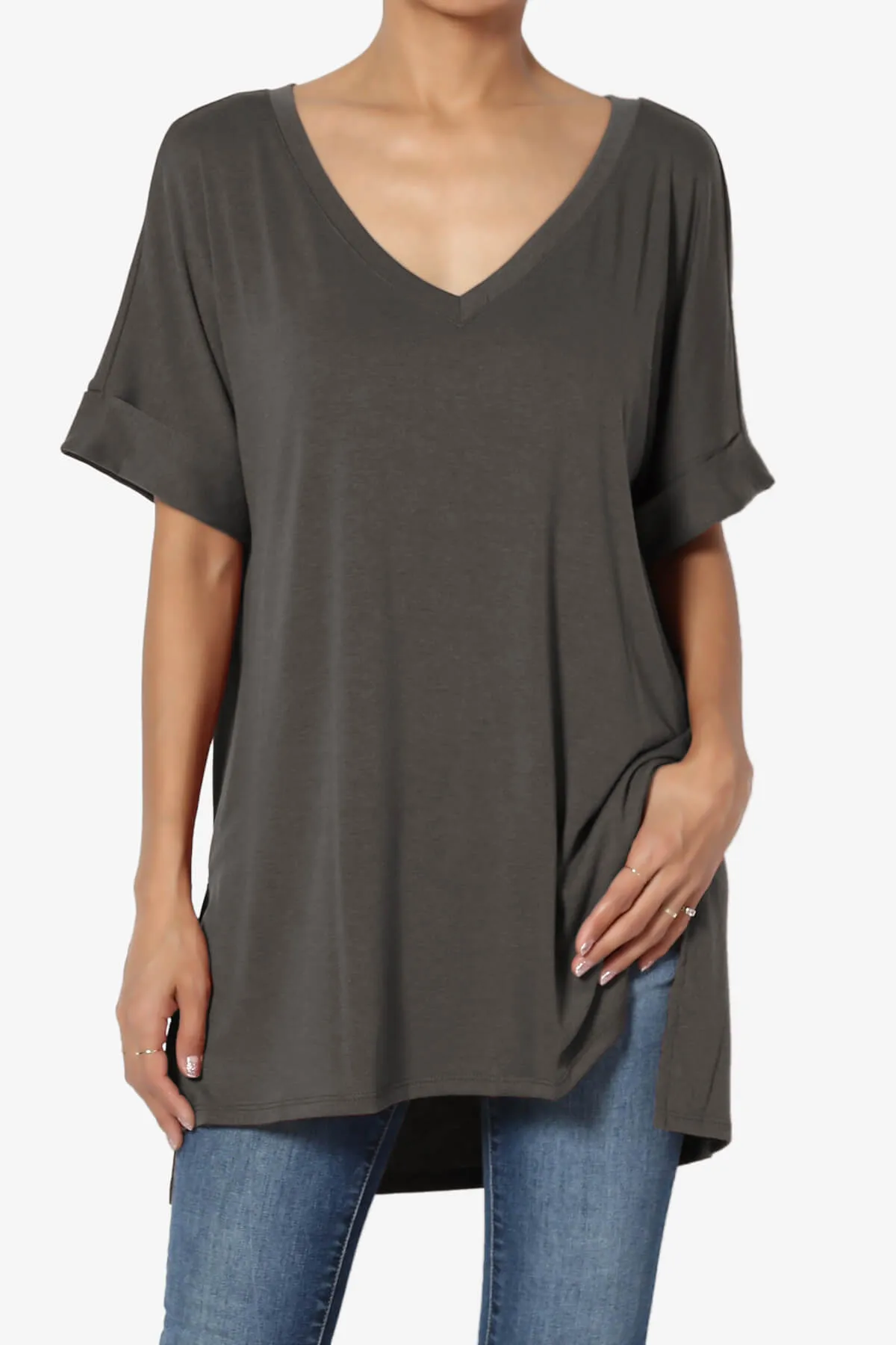 Onella V-Neck Rolled Short Sleeve Top PLUS