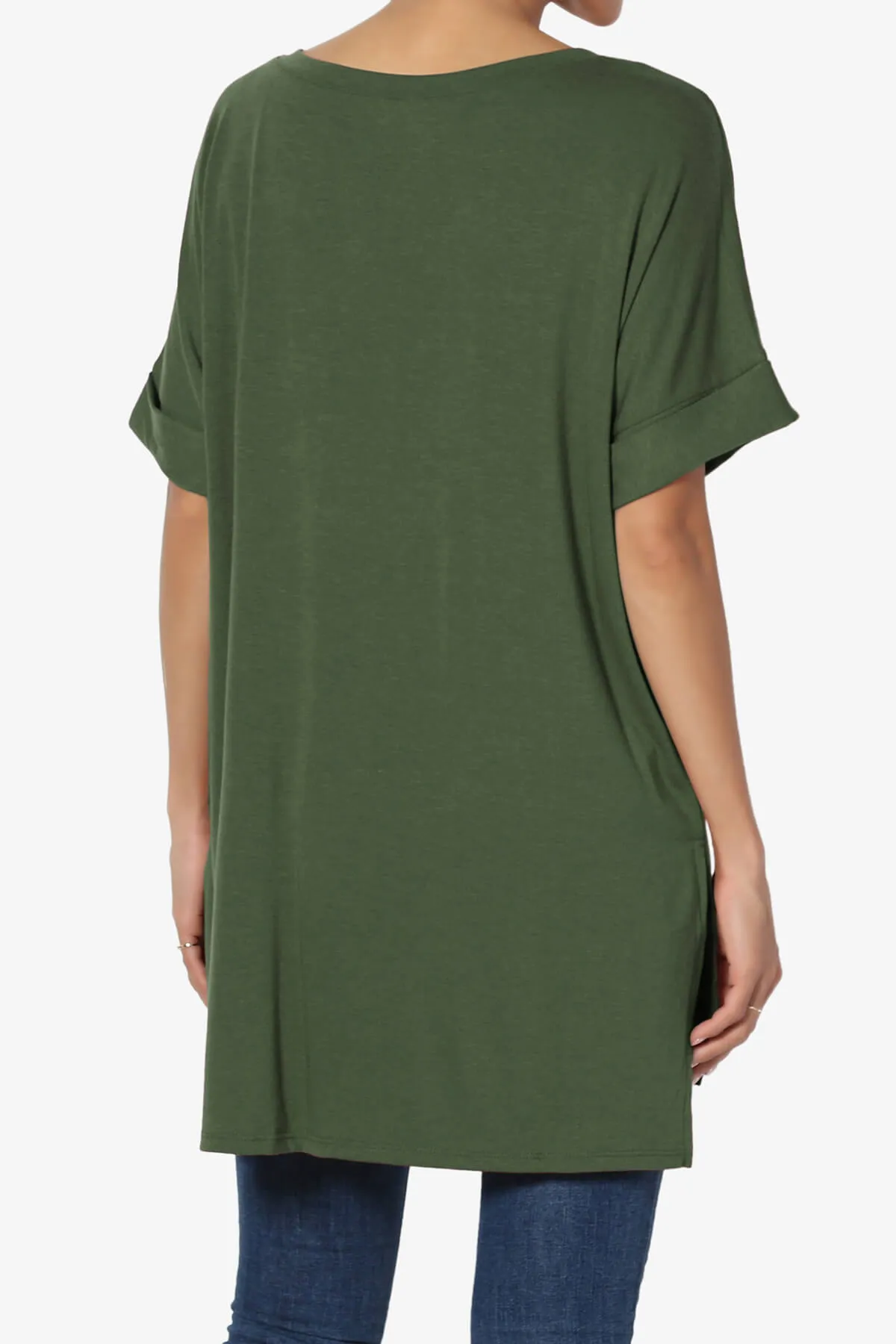 Onella V-Neck Rolled Short Sleeve Top PLUS