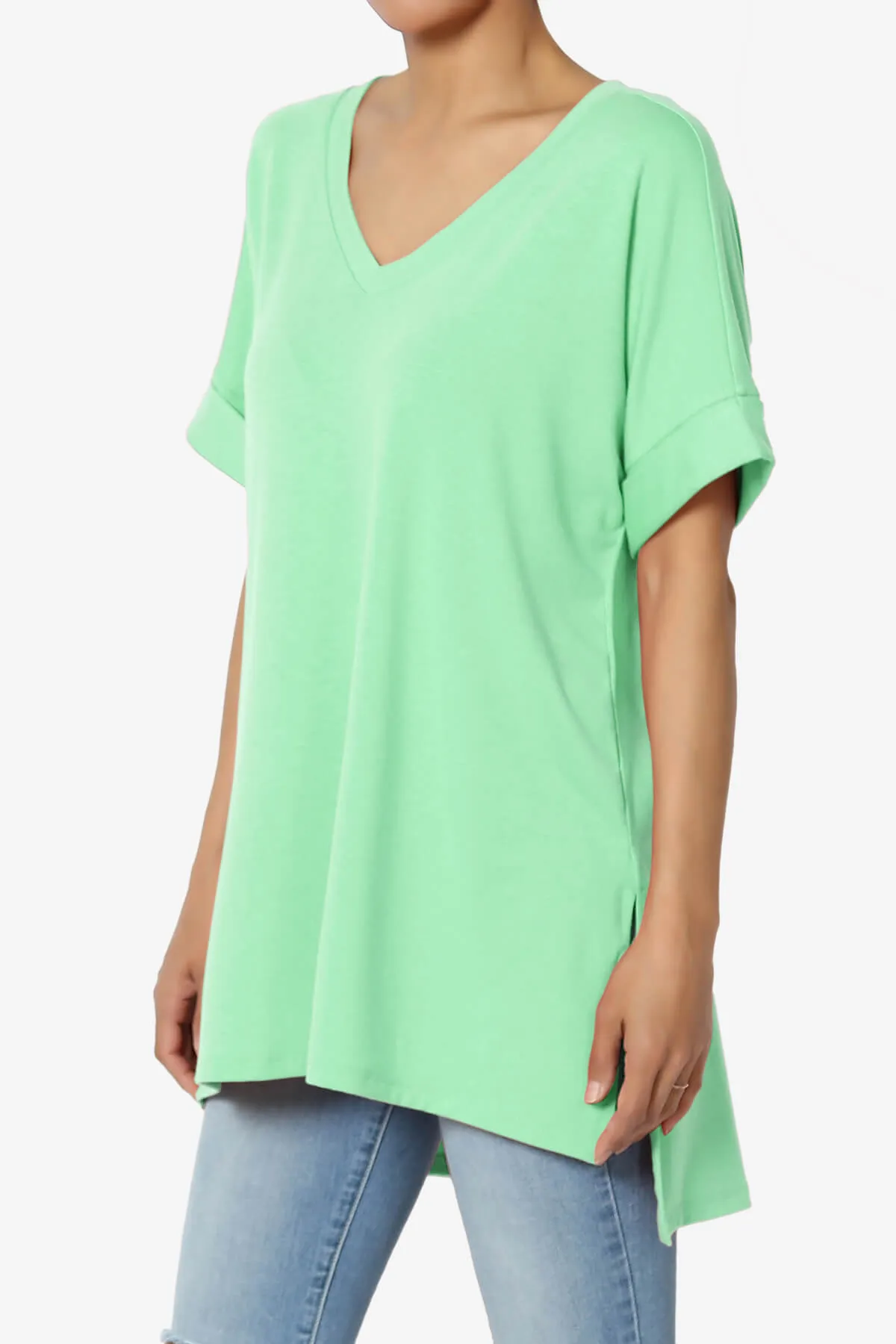 Onella V-Neck Rolled Short Sleeve Top PLUS