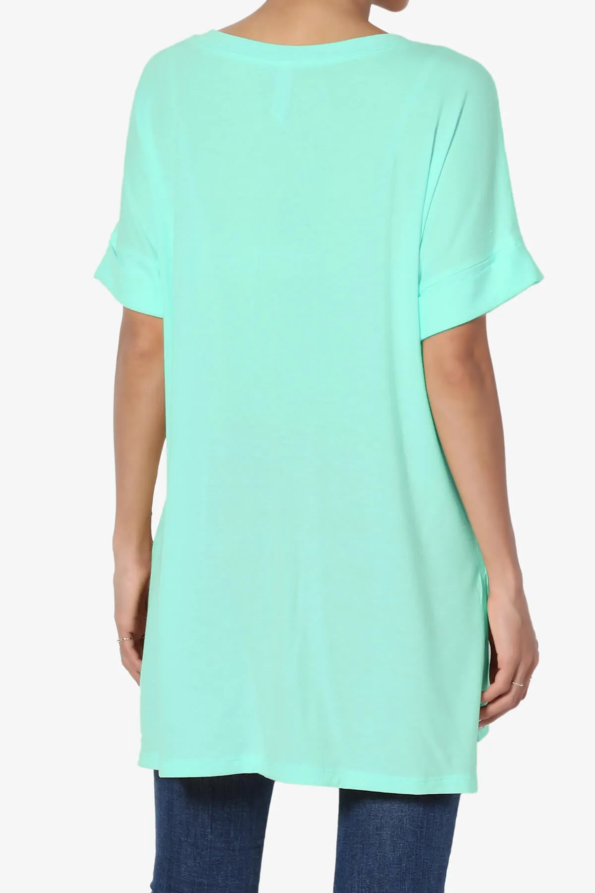 Onella V-Neck Rolled Short Sleeve Top PLUS