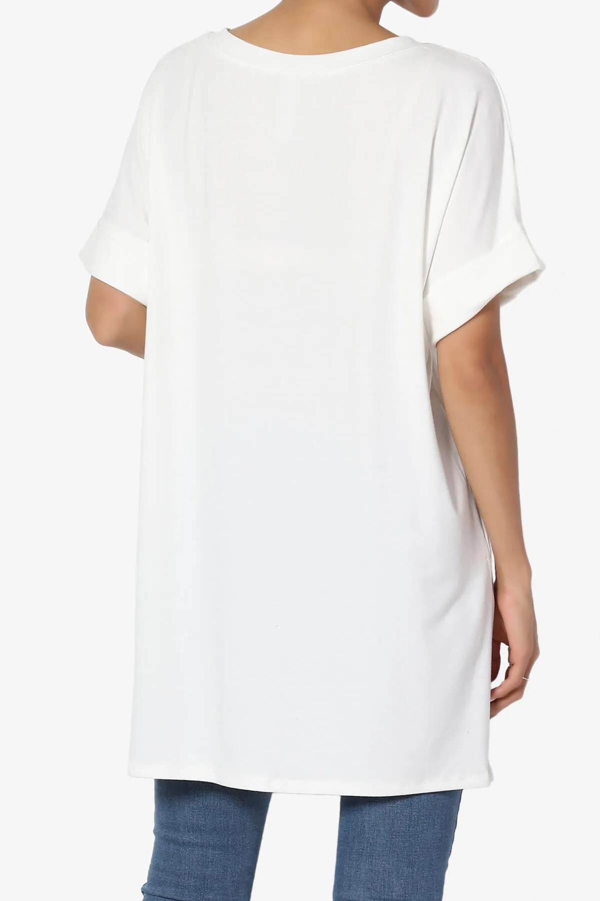 Onella V-Neck Rolled Short Sleeve Top PLUS