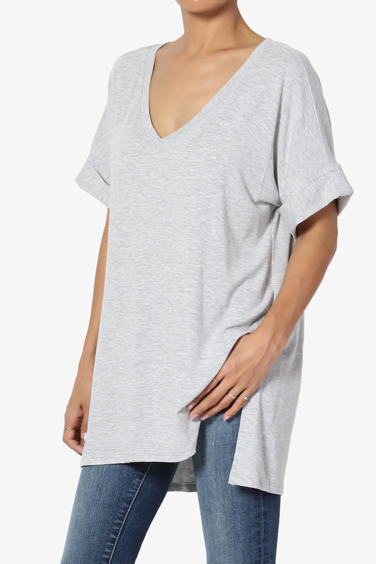 Onella V-Neck Rolled Short Sleeve Top PLUS
