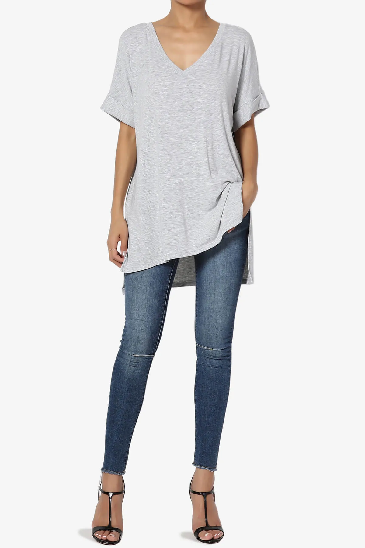 Onella V-Neck Rolled Short Sleeve Top PLUS
