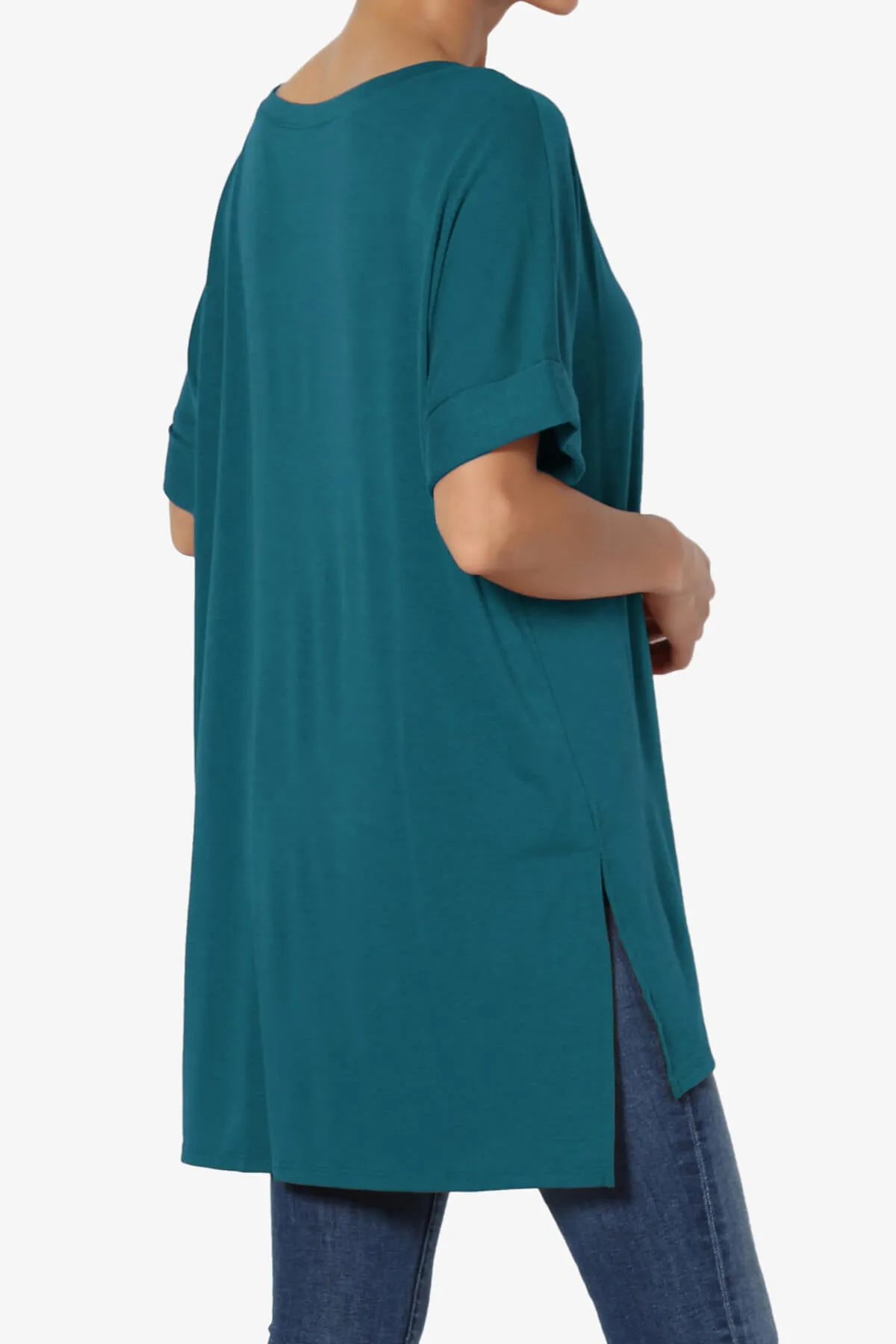Onella V-Neck Rolled Short Sleeve Top PLUS