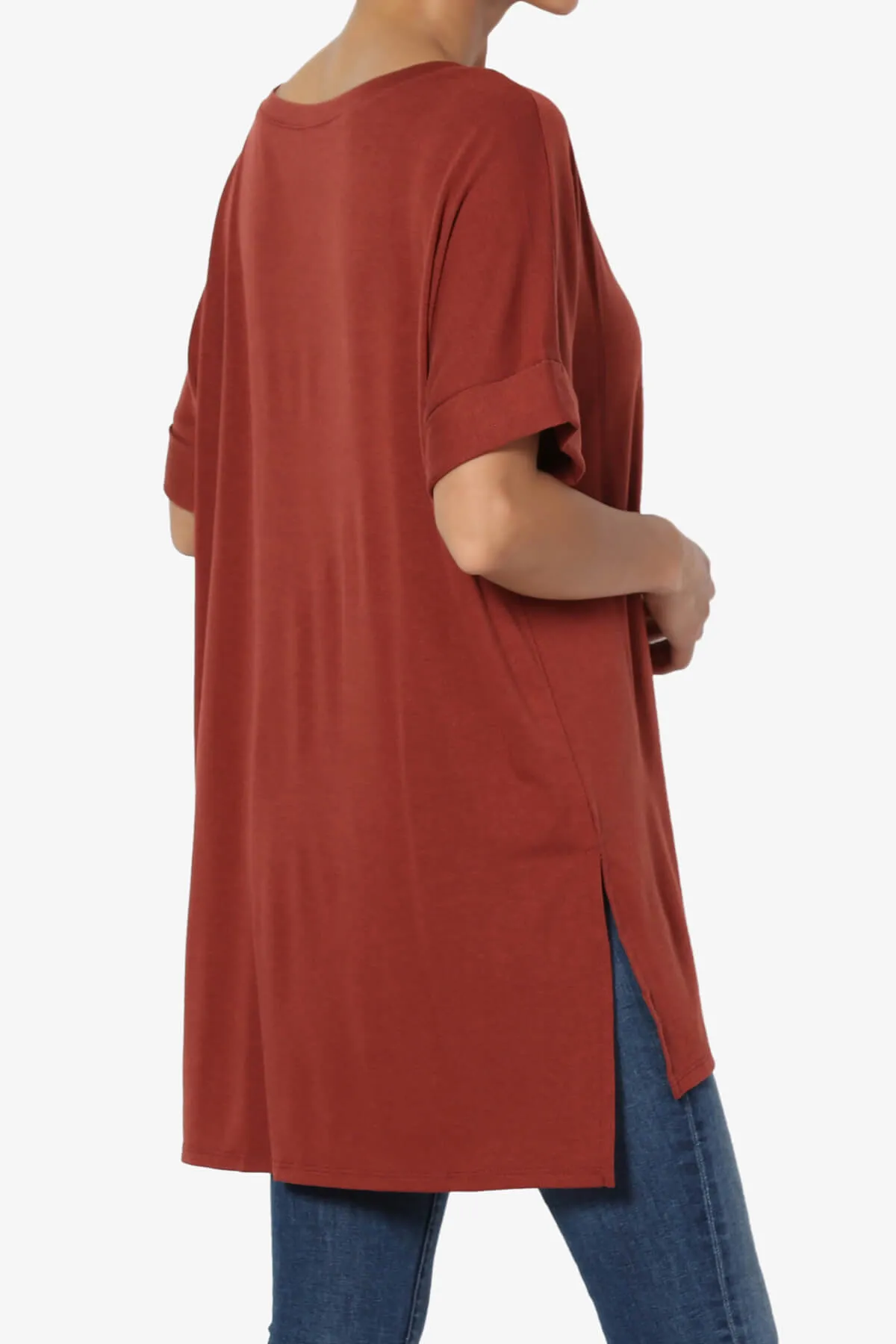 Onella V-Neck Rolled Short Sleeve Top PLUS