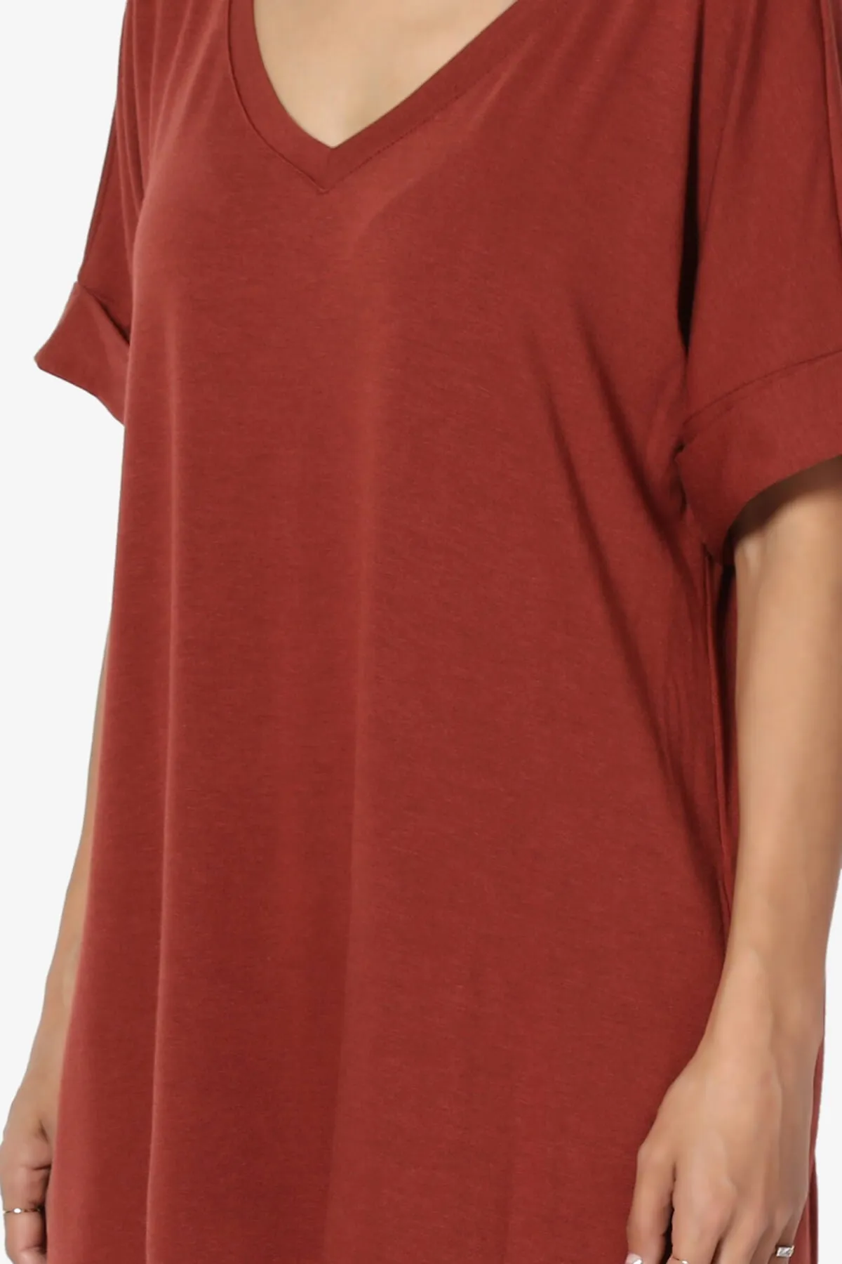 Onella V-Neck Rolled Short Sleeve Top PLUS
