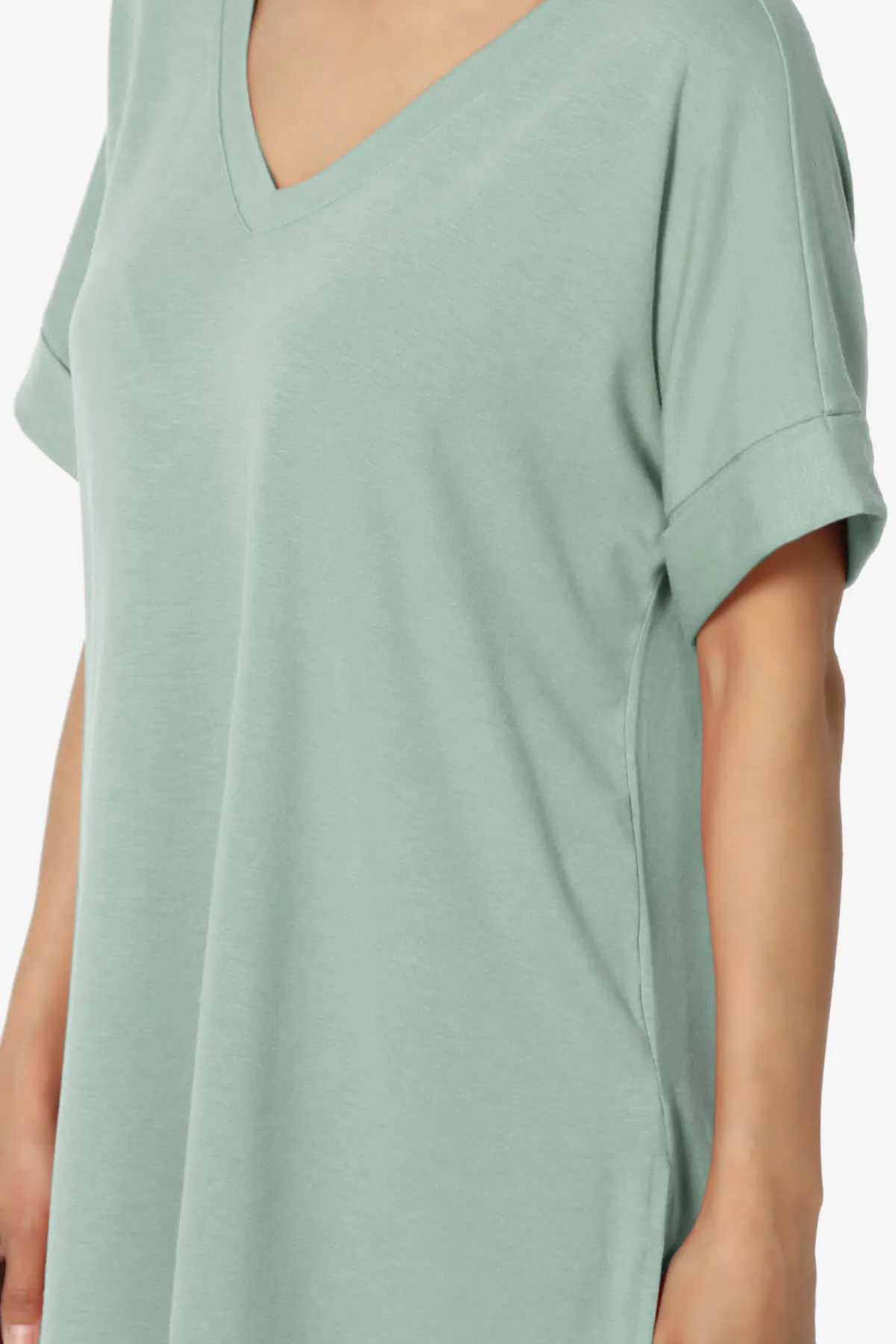 Onella V-Neck Rolled Short Sleeve Top PLUS