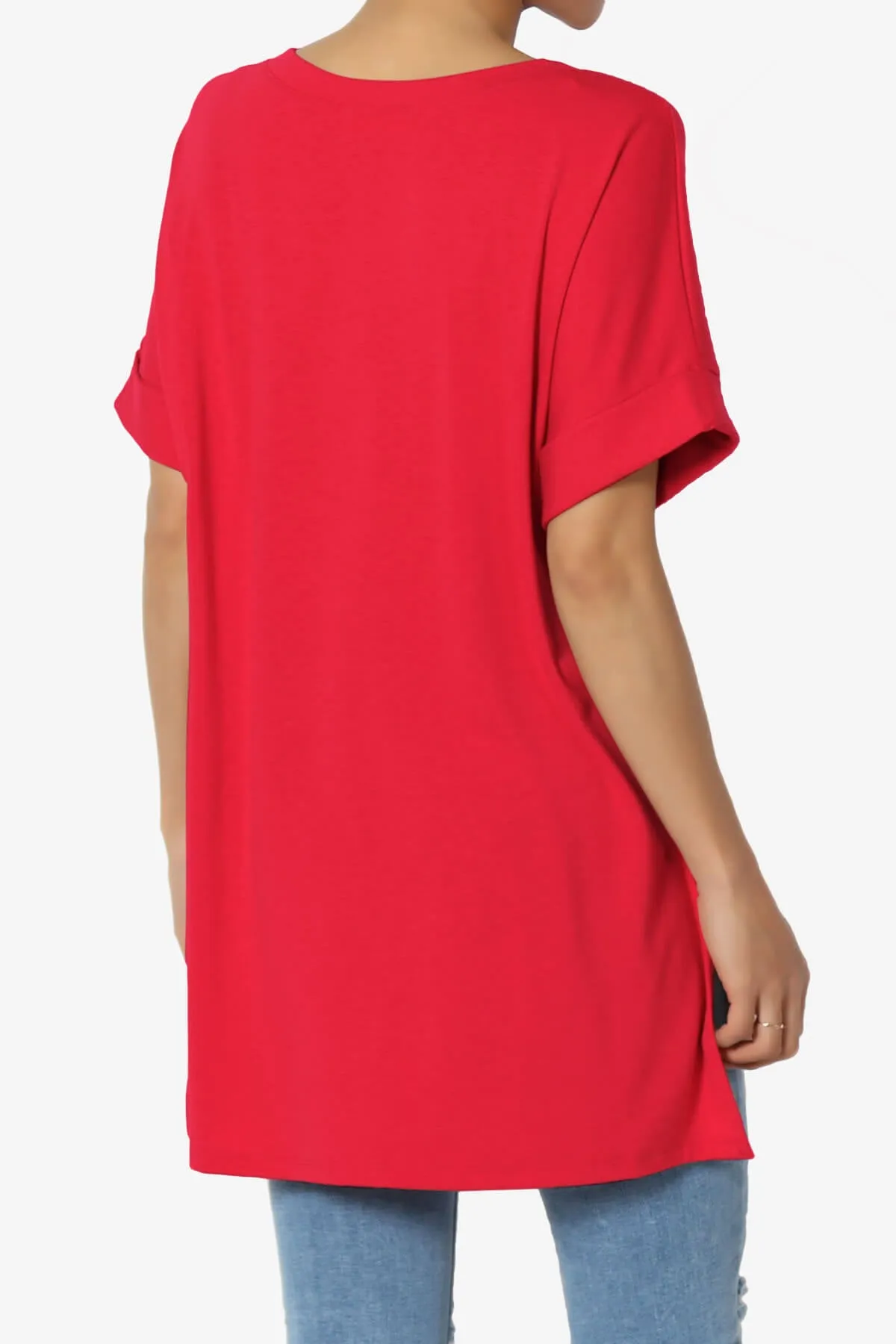 Onella V-Neck Rolled Short Sleeve Top PLUS