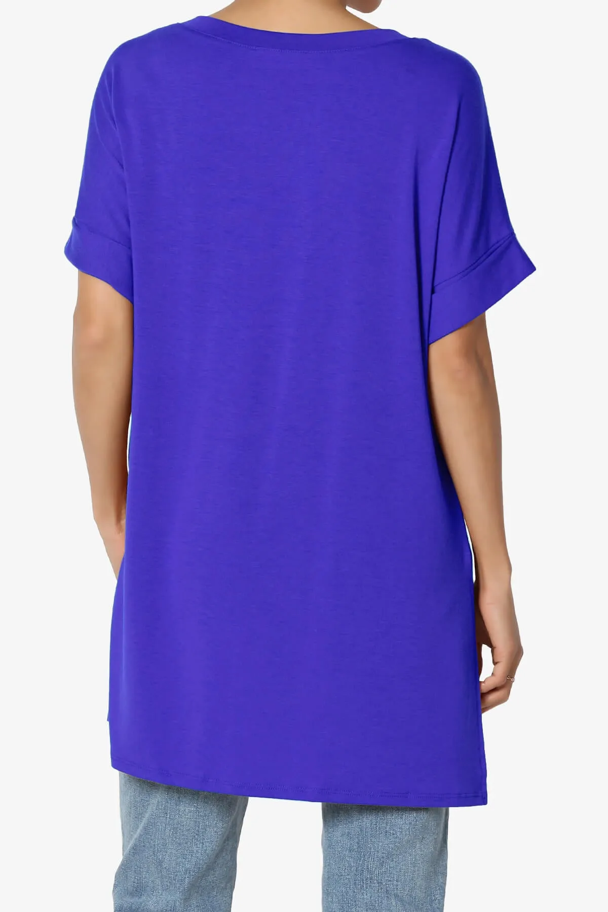 Onella V-Neck Rolled Short Sleeve Top PLUS