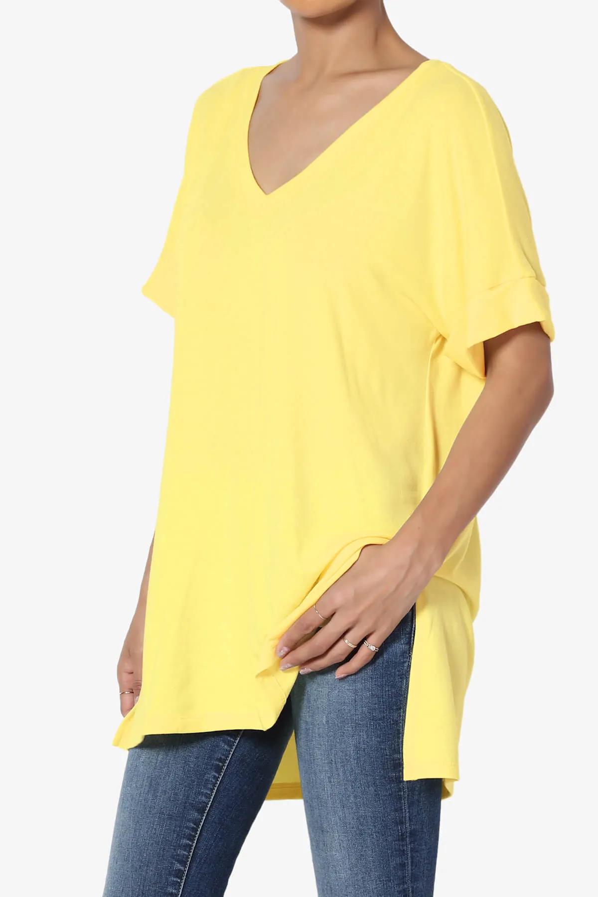 Onella V-Neck Rolled Short Sleeve Top PLUS