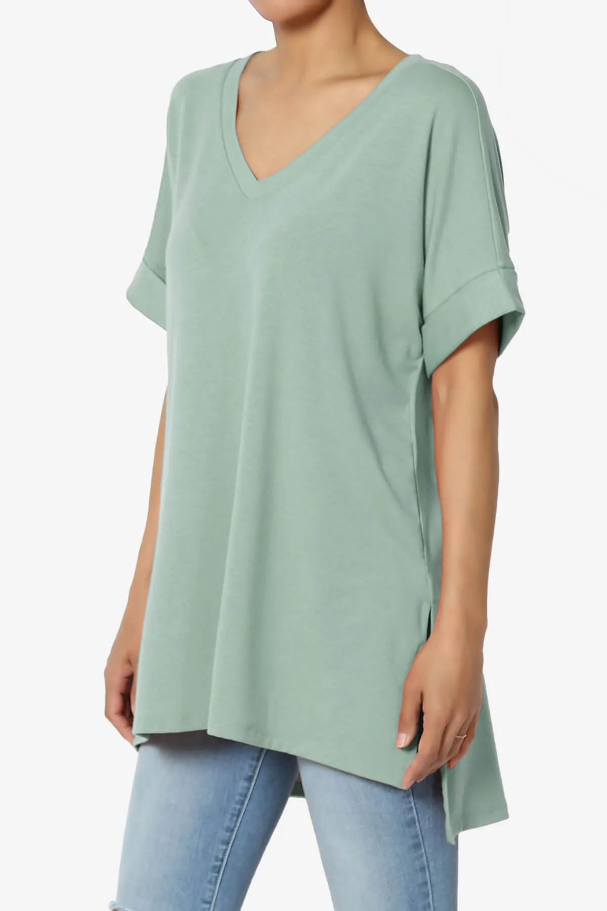 Onella V-Neck Rolled Short Sleeve Top PLUS