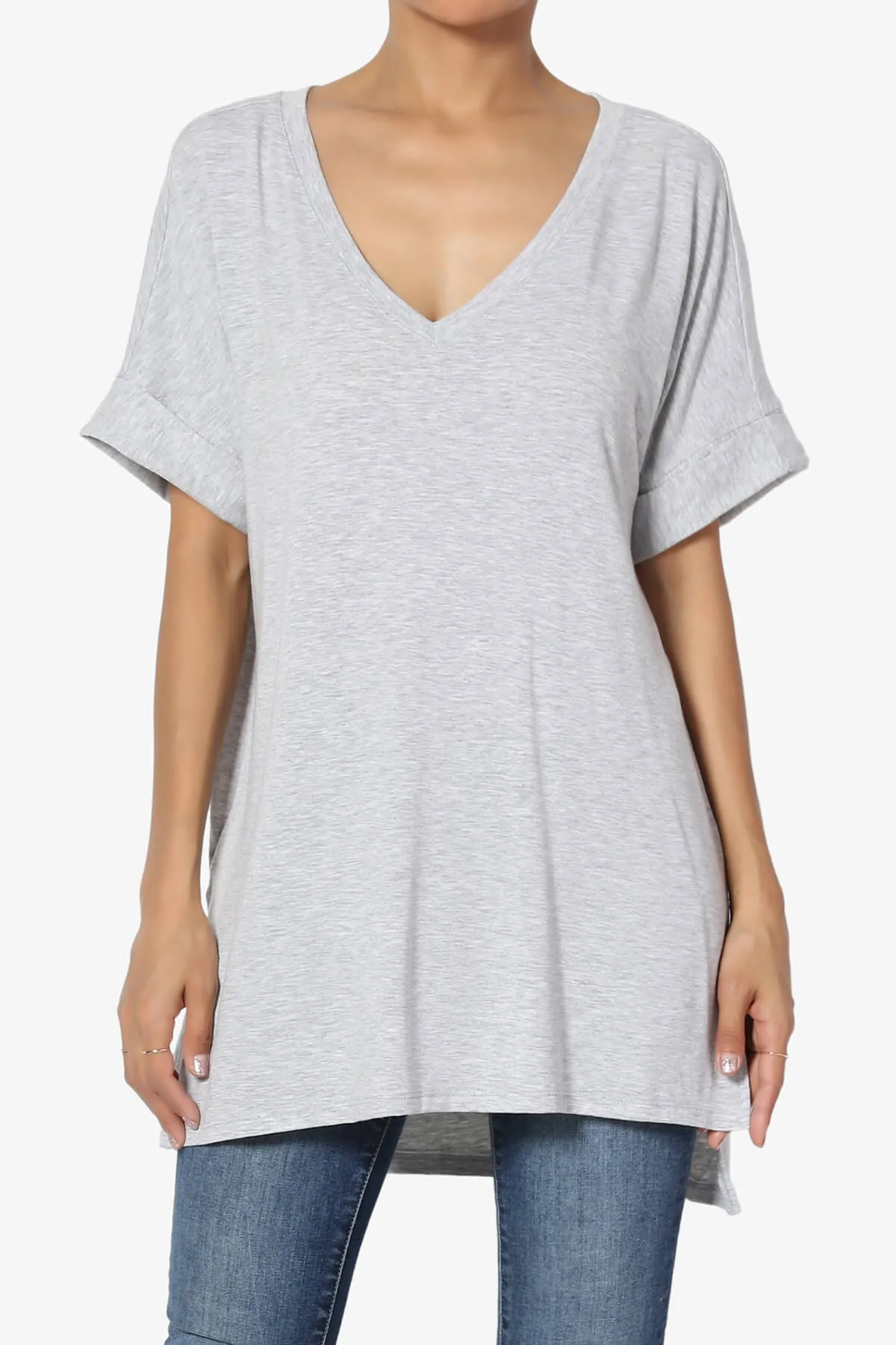 Onella V-Neck Rolled Short Sleeve Top PLUS