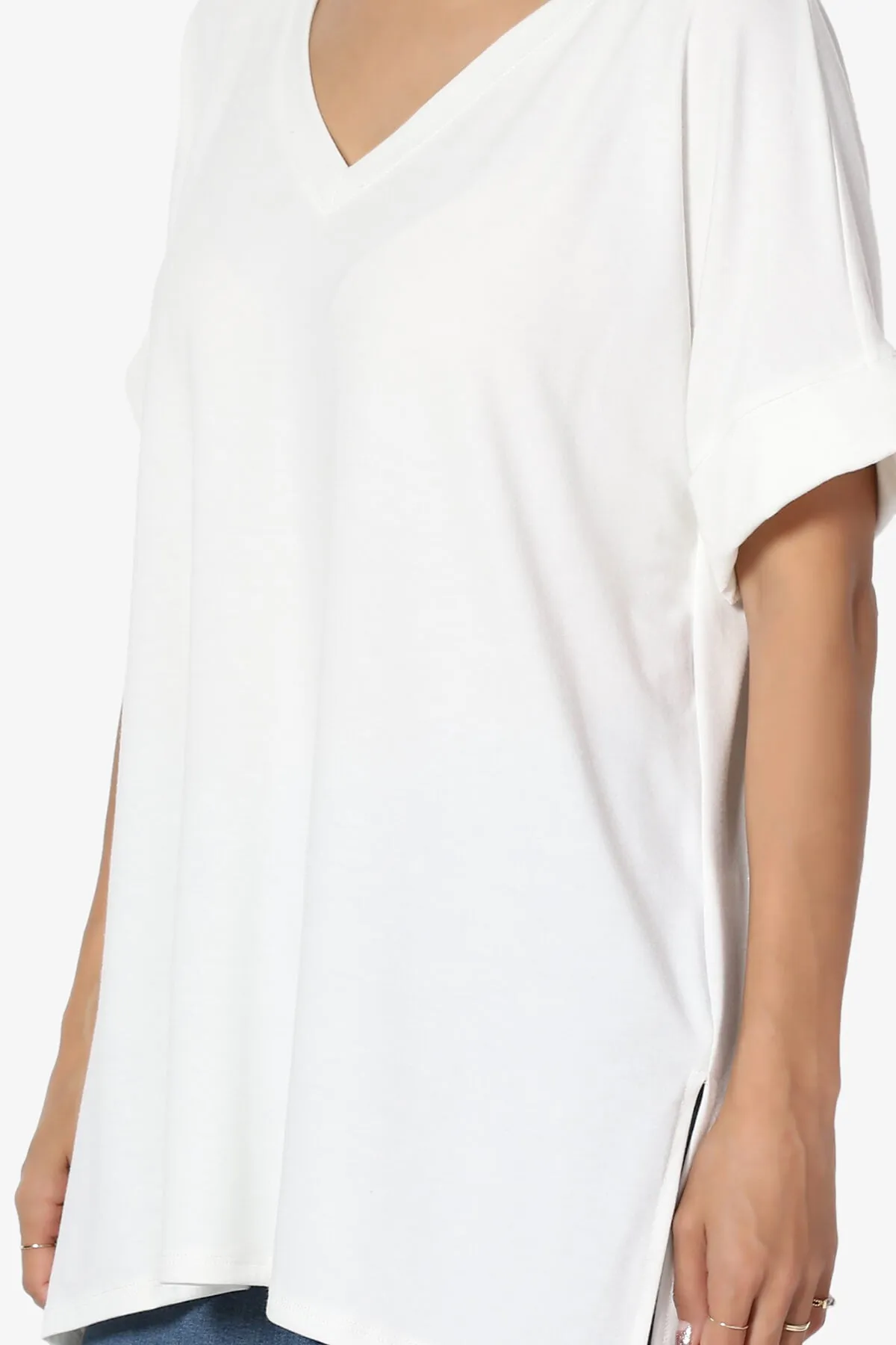 Onella V-Neck Rolled Short Sleeve Top PLUS