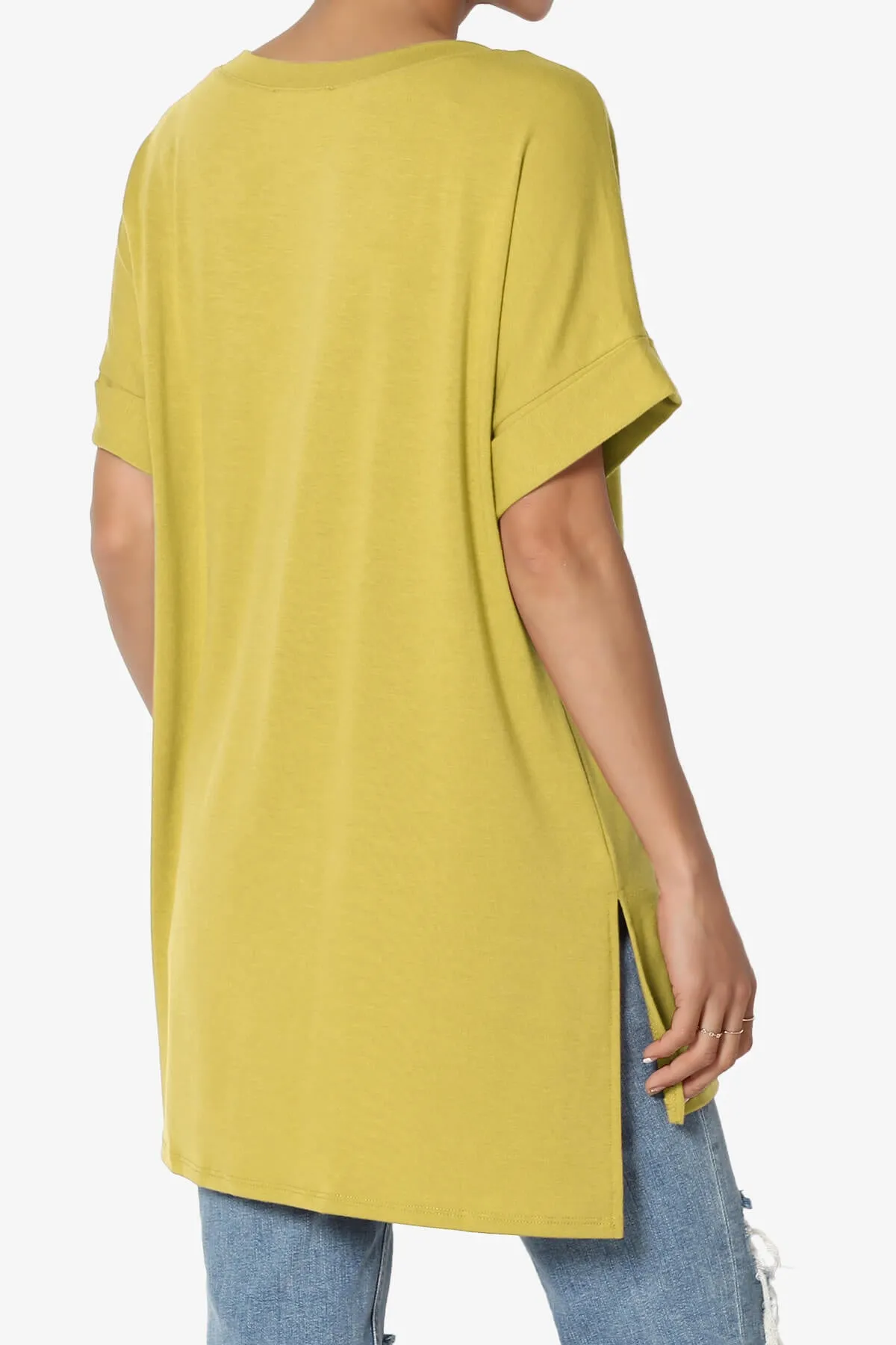 Onella V-Neck Rolled Short Sleeve Top PLUS