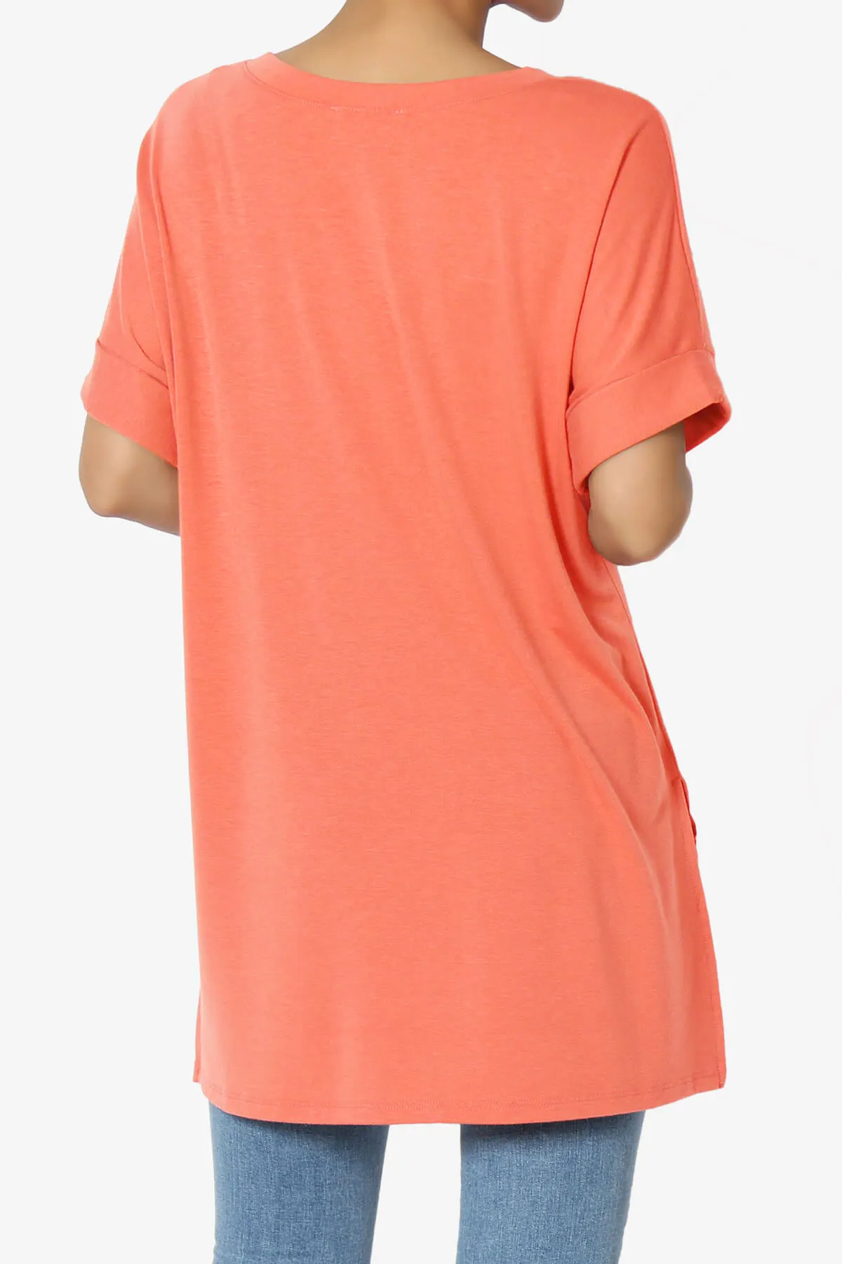 Onella V-Neck Rolled Short Sleeve Top PLUS