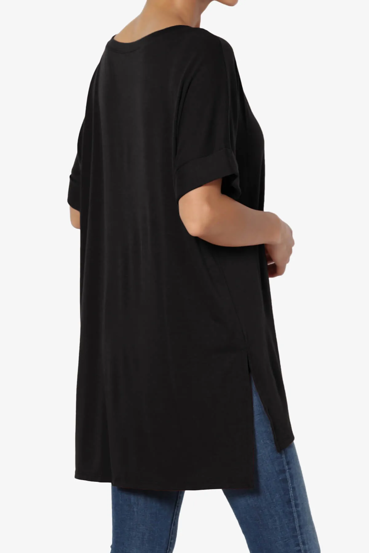 Onella V-Neck Rolled Short Sleeve Top PLUS