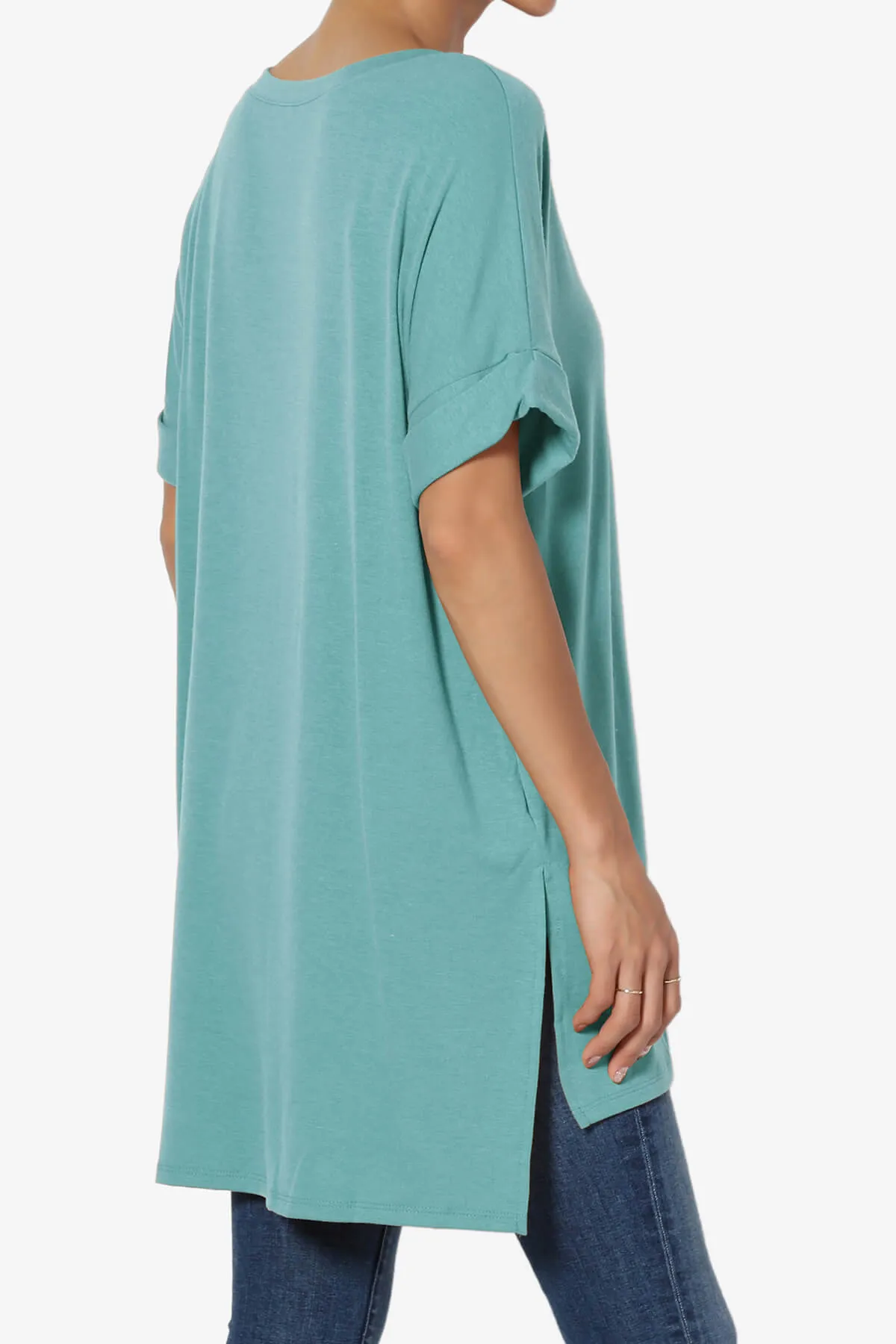 Onella V-Neck Rolled Short Sleeve Top PLUS